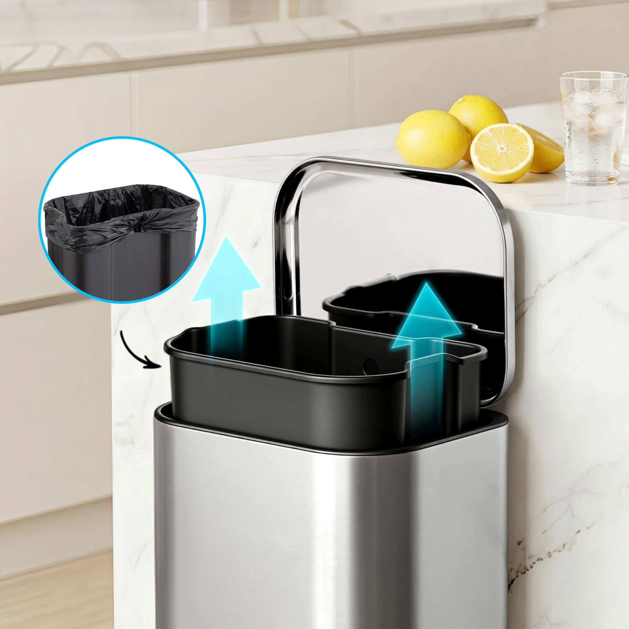 5 Cefito 40L Kitchen Trash Can Pedal Bin Rubbish Bin Steel Soft-Close Lid - Grey, 5 of 9