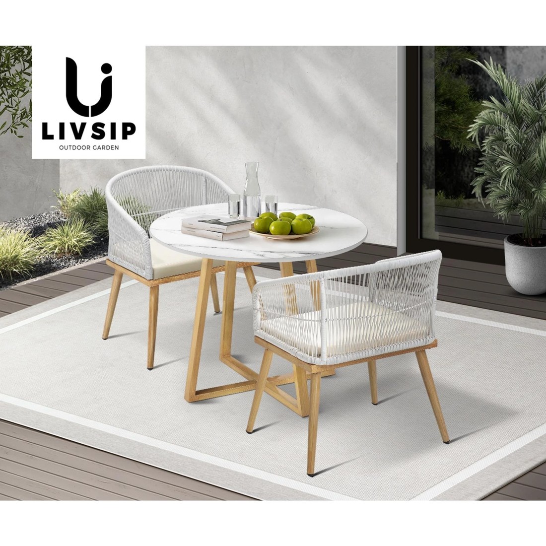 8 Livsip 3 Piece Outdoor Dining Setting Table Lounge Chairs Patio Furniture Set
 - Multi, 8 of 10
