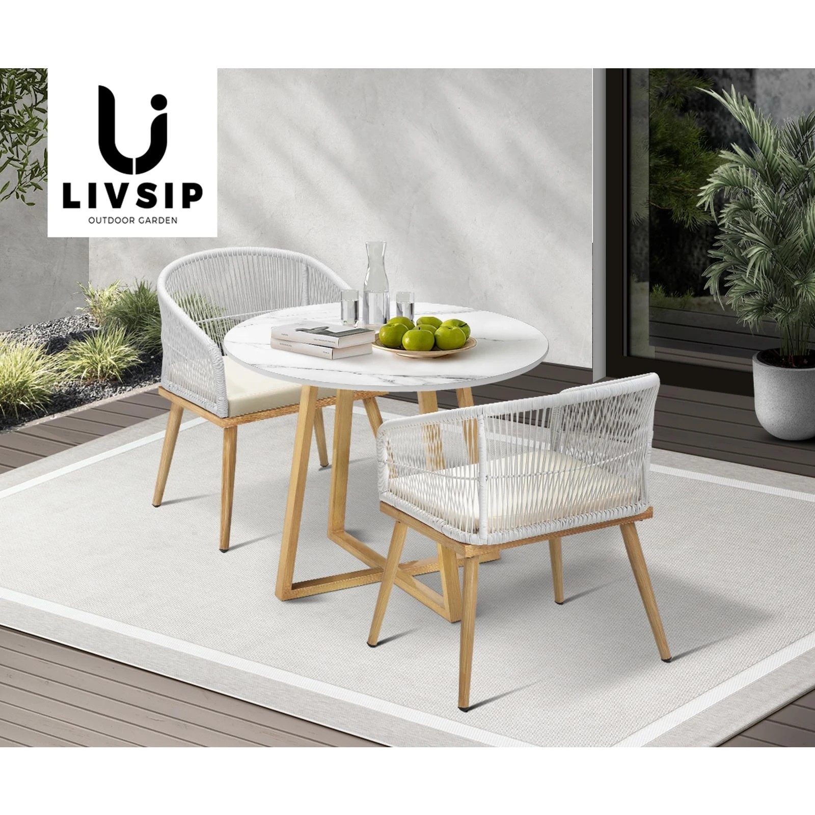 8 Livsip 3 Piece Outdoor Dining Setting Table Lounge Chairs Patio Furniture Set
 - Multi, 8 of 10