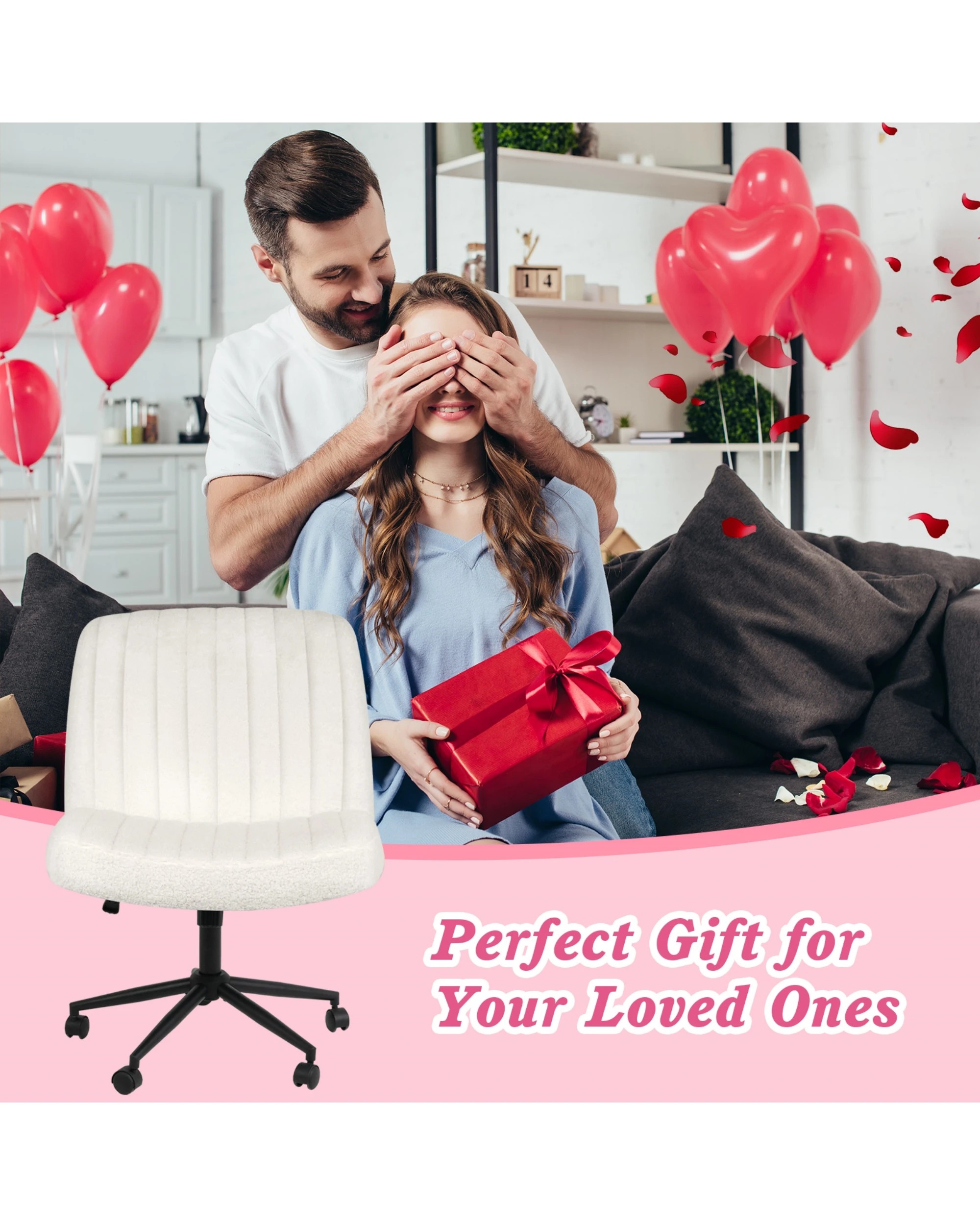 4 Advwin Armless Office Chair with Wheel White, 4 of 9