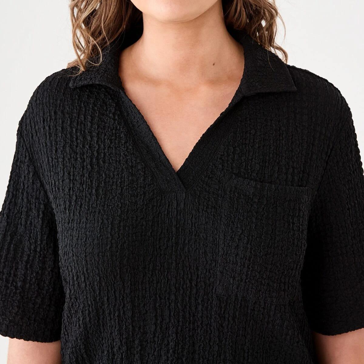 5 Short Sleeve Textured Polo Top BLACK, 5 of 6