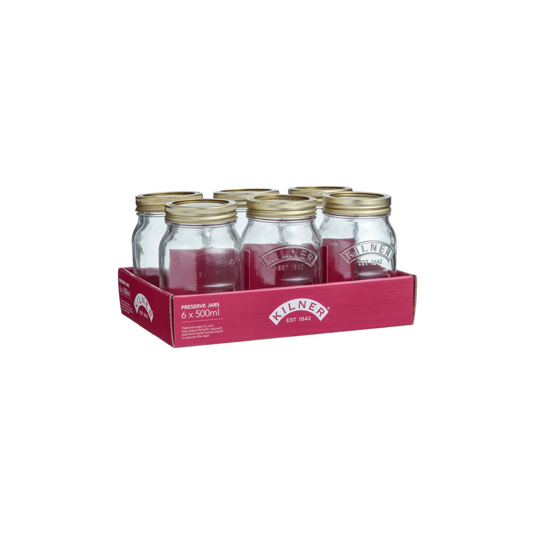 1 Kilner 6pc 500ml Glass Preserve Jar Set With Metal Lid Vacuum Seal For Preserves
 - Plain, 1 of 3