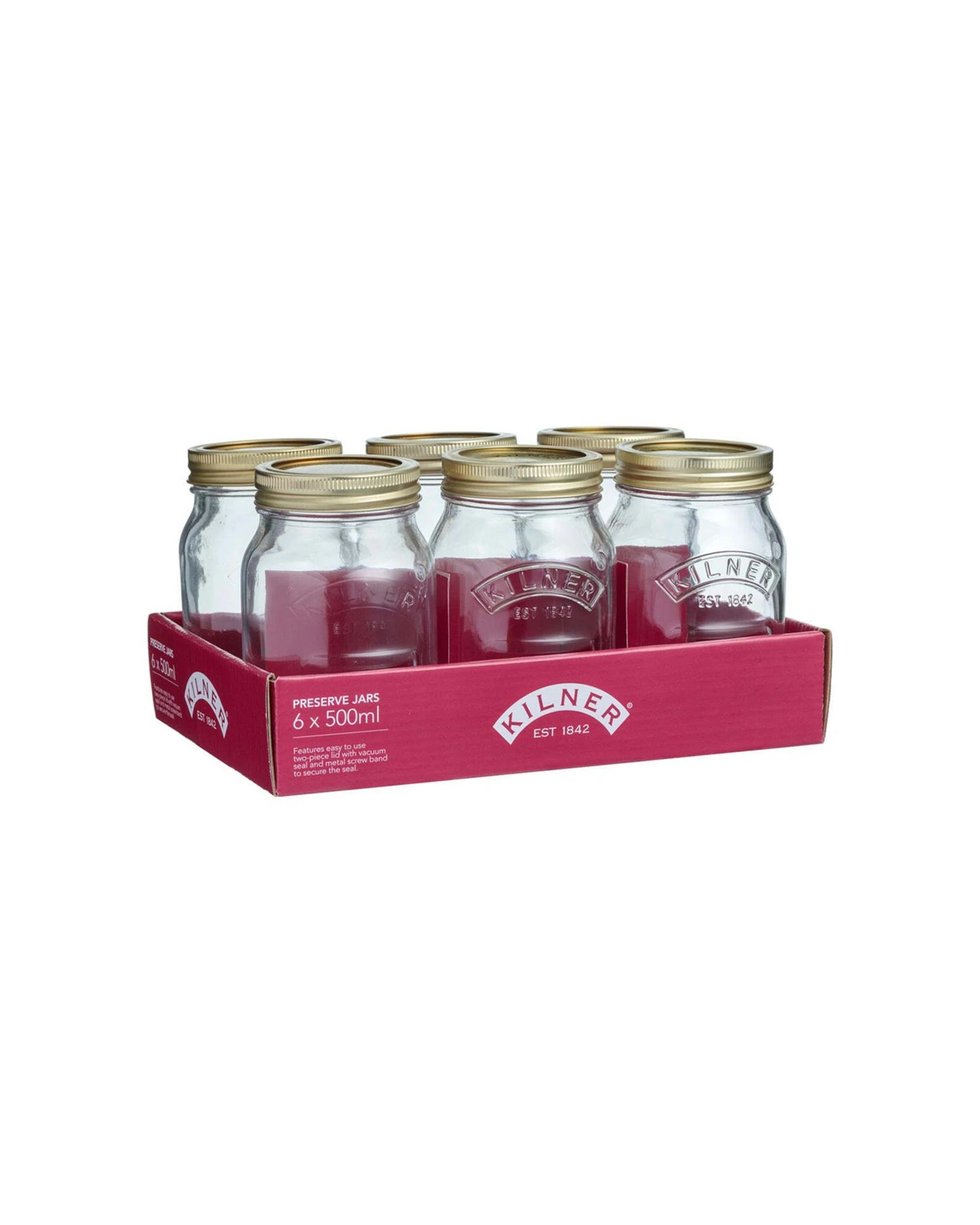 1 Kilner Genuine 6pc 500ml Glass Preserve Jars With Metal Lid Set - Clear, 1 of 1