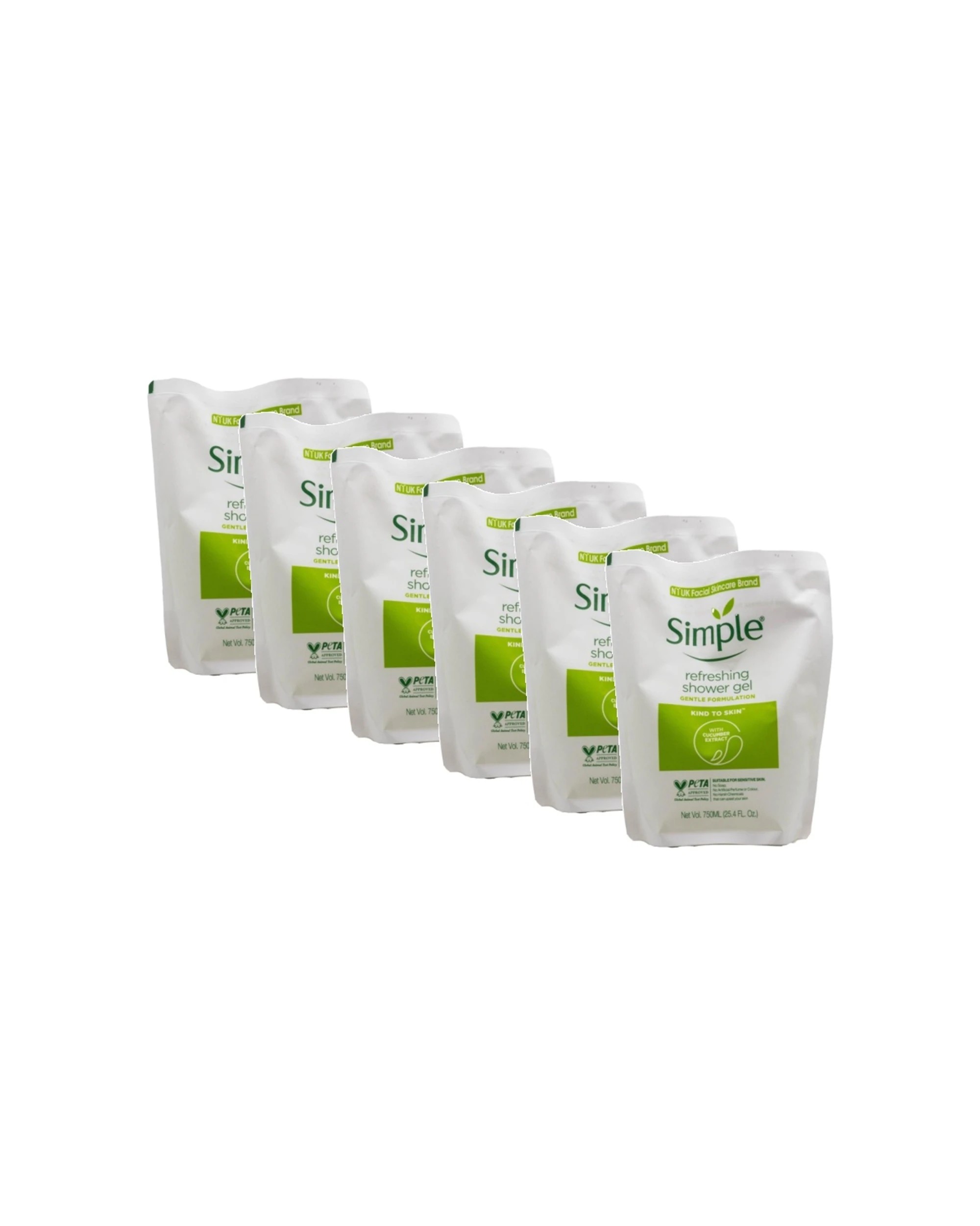 1 Simple 6PK Refreshing Shower Gel With Cucumber Extract For Sensitive Skin 750ml - White, 1 of 4