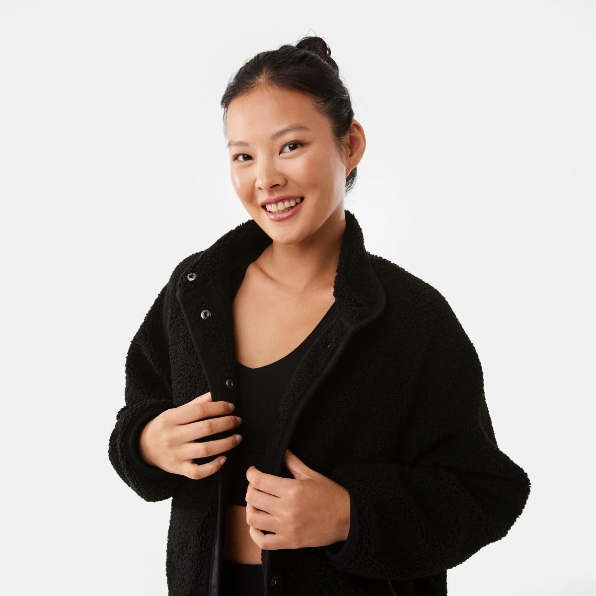 6 Active Womens Sherpa Patch Jacket Black, 6 of 9