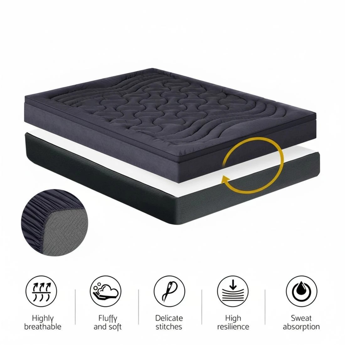 6 Giselle Bedding Mattress Topper Pillowtop 3 - Queen Bed - Grey, 6 of 7