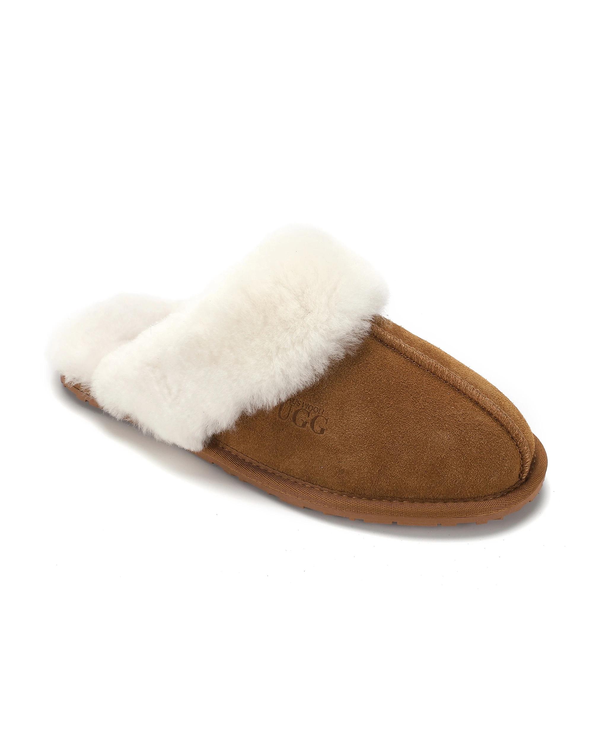1 AUS WOOLI UGG Sheepskin Wool Shelley UGG Slippers TAN, 1 of 7