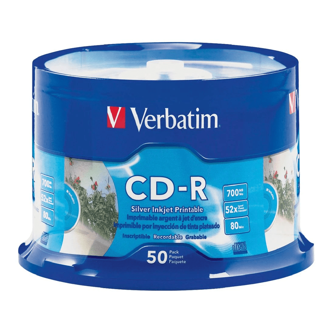 1 Verbatim CD-R 700MB 52x Silver Inkjet Spindle 50 Pack, 1 of 1