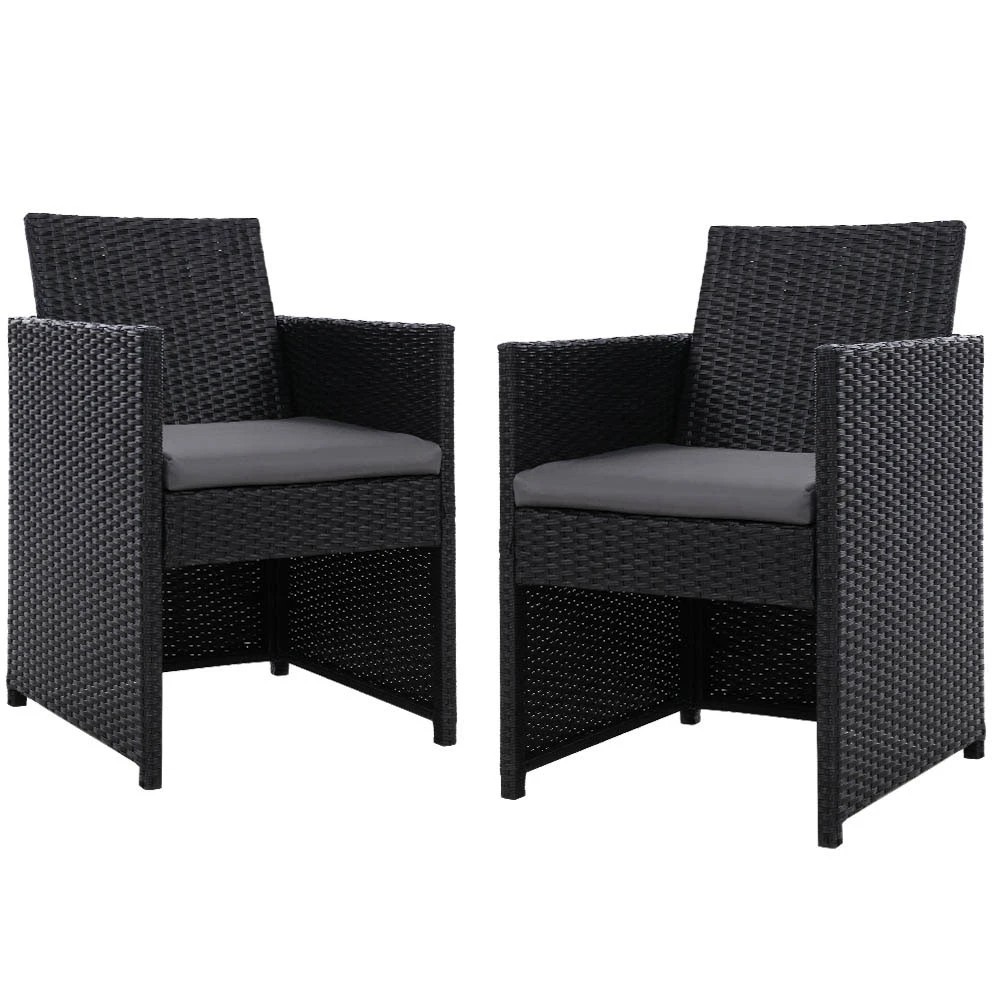 1 Gardeon 2PC Outdoor Dining Chairs Patio Furniture Wicker Garden Cushion - Black, 1 of 5