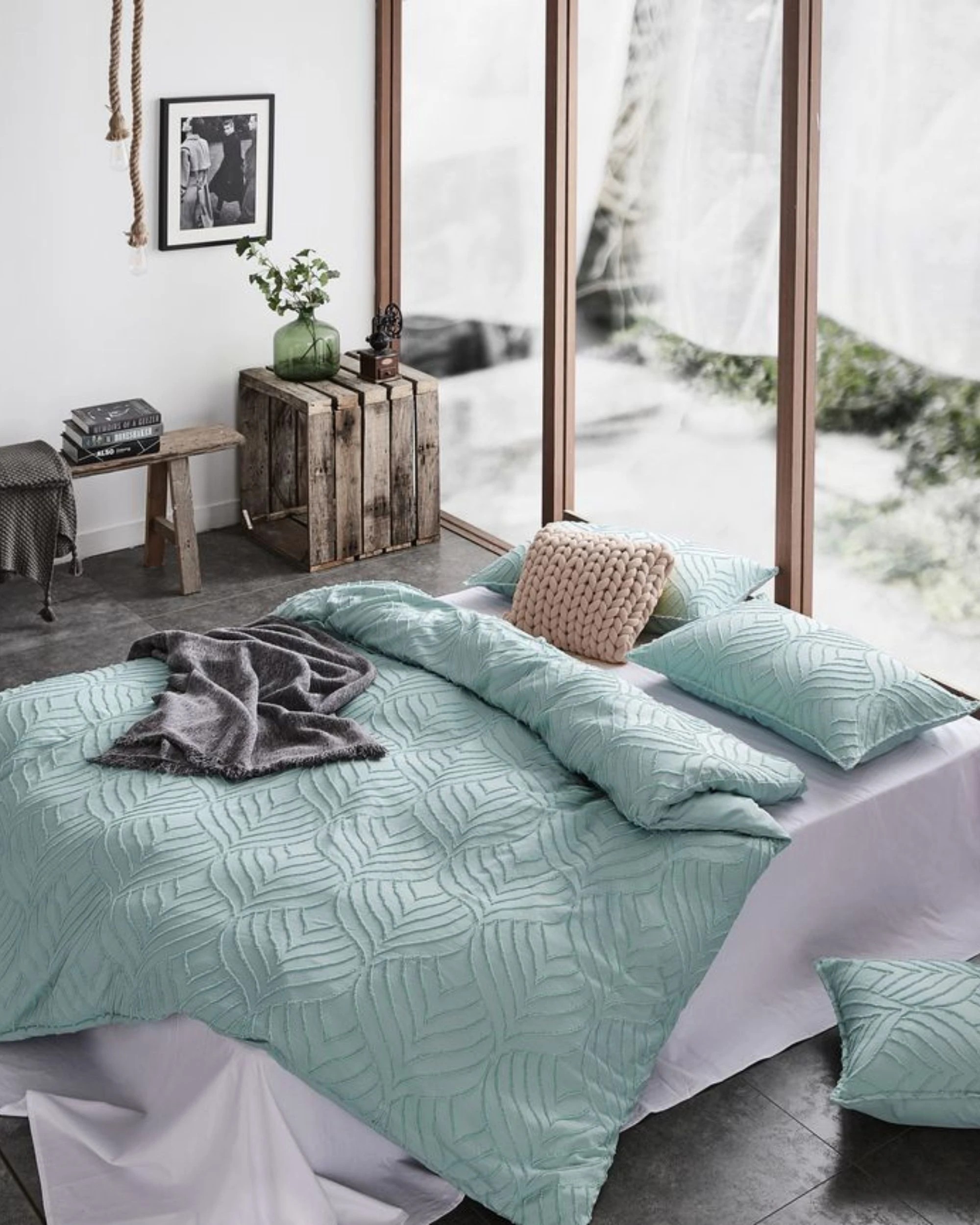 7 CleverPolly Premium Brushed Microfibre Tufted Quilt Cover Set - Double Bed - Sage Green, 7 of 7
