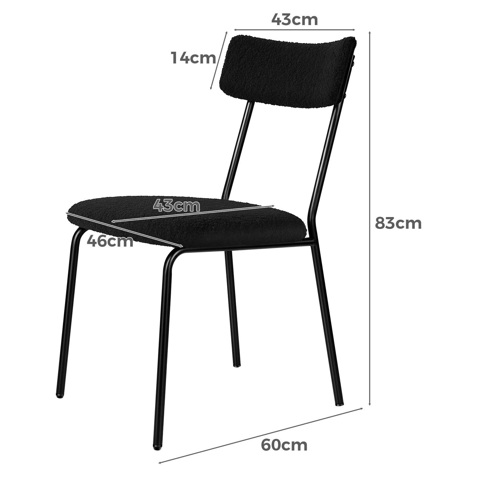 6 Alfordson 4x Dining Chairs Accent Kitchen Lounge Rectangular Back Sherpa - Black, 6 of 9