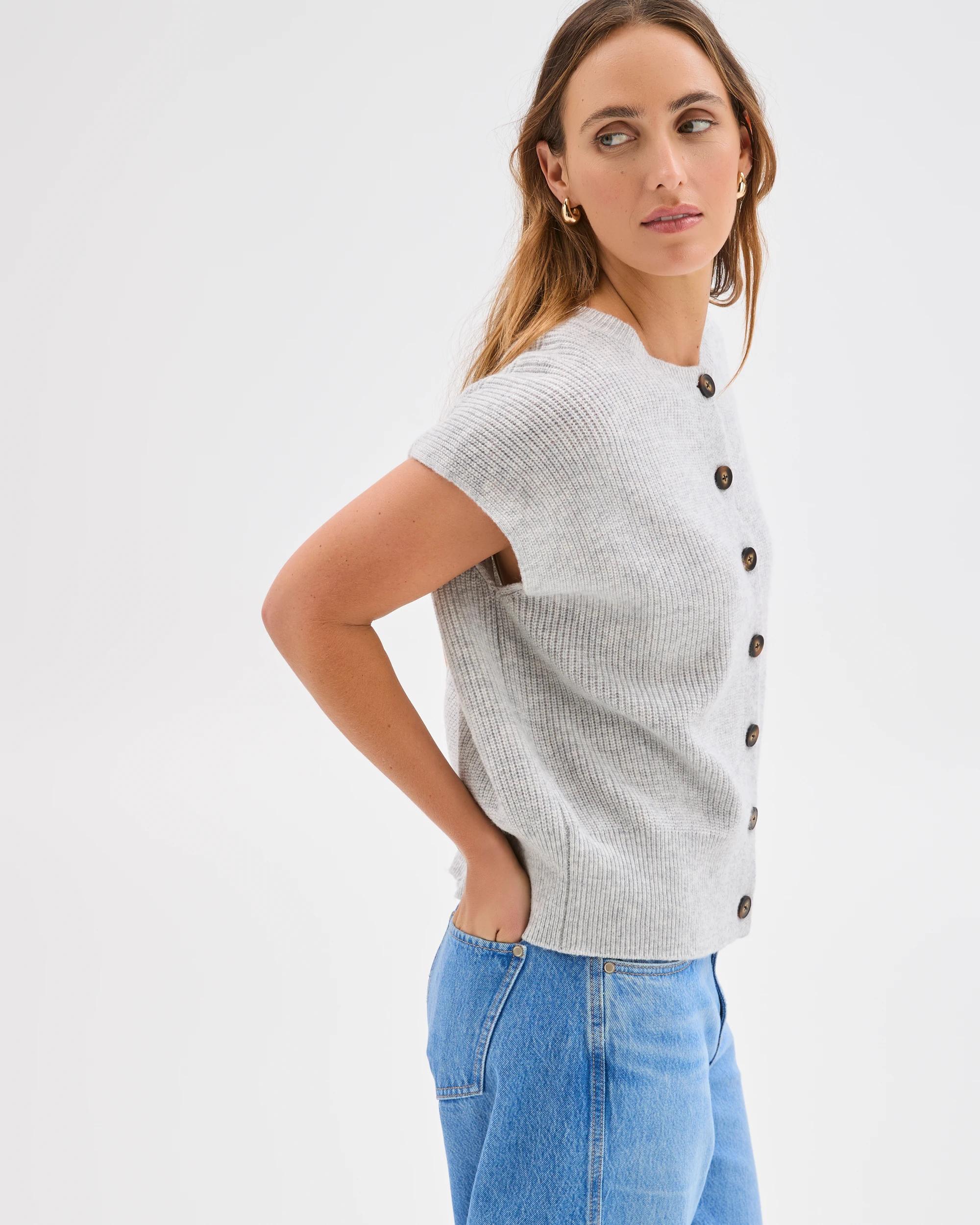 3 Target Woman Australian Lambswool Button Through Vest LIGHT GREY MARLE, 3 of 7