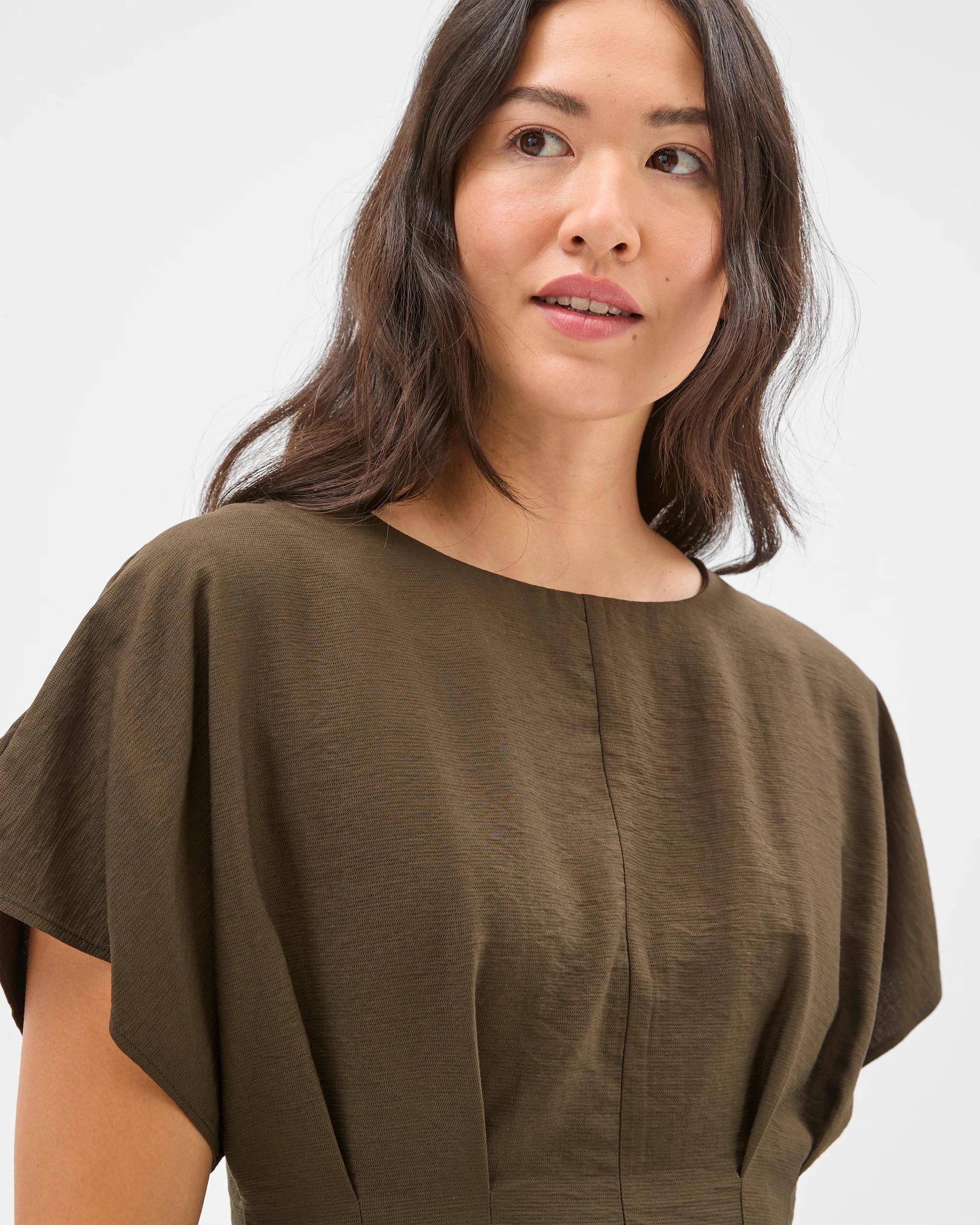 5 Preview Short Sleeve Femme Tuck Blouse DARK OLIVE, 5 of 6