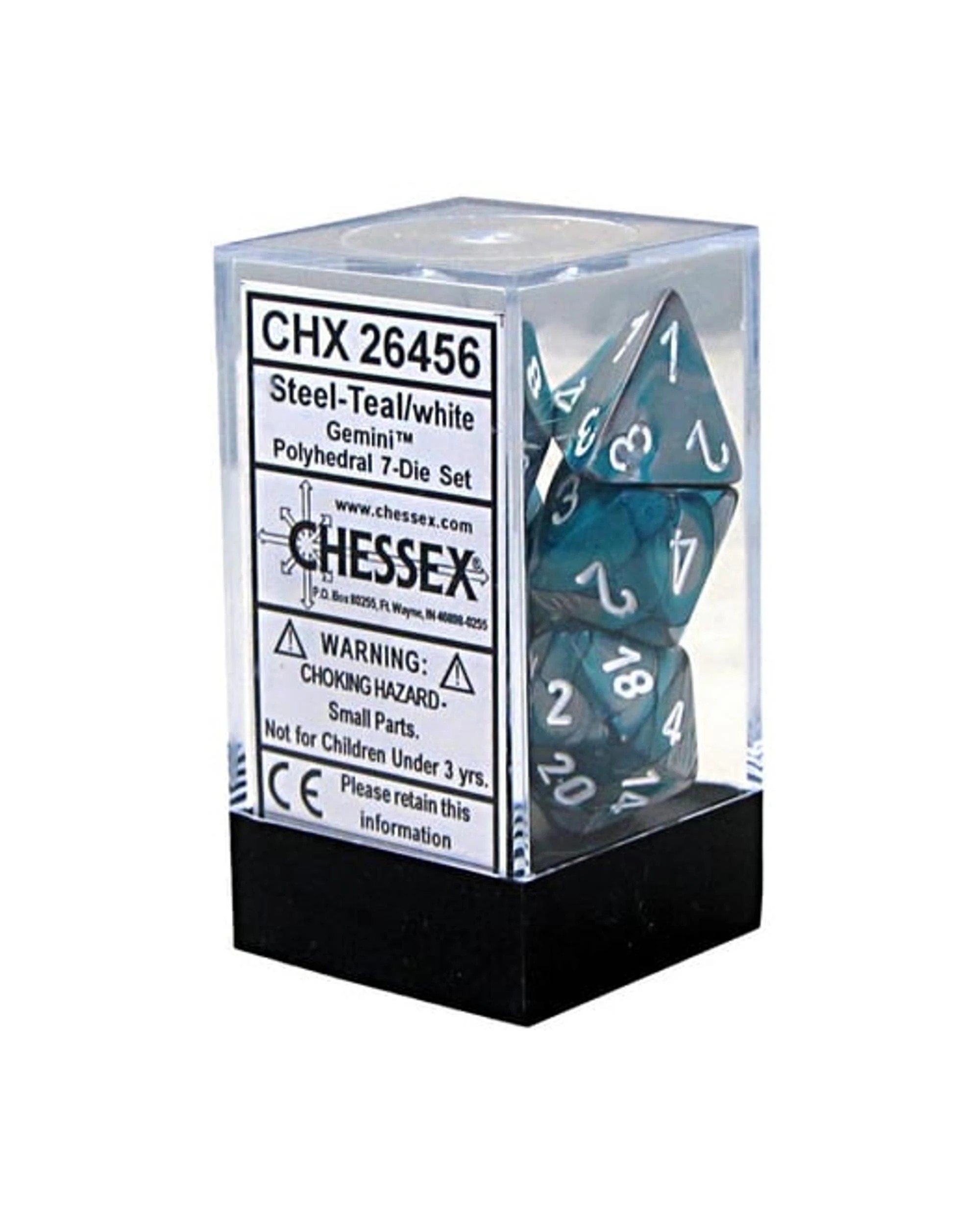 2 Chessex Gemini Polyhedral 7-Die Dice Set - Steel/Teal and White, 2 of 3