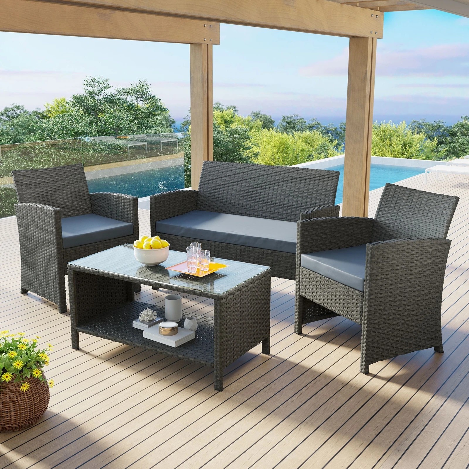 2 Alfordson Outdoor Furniture 4PCS Garden Patio Chairs Table Set Wicker - Dark Grey, 2 of 9