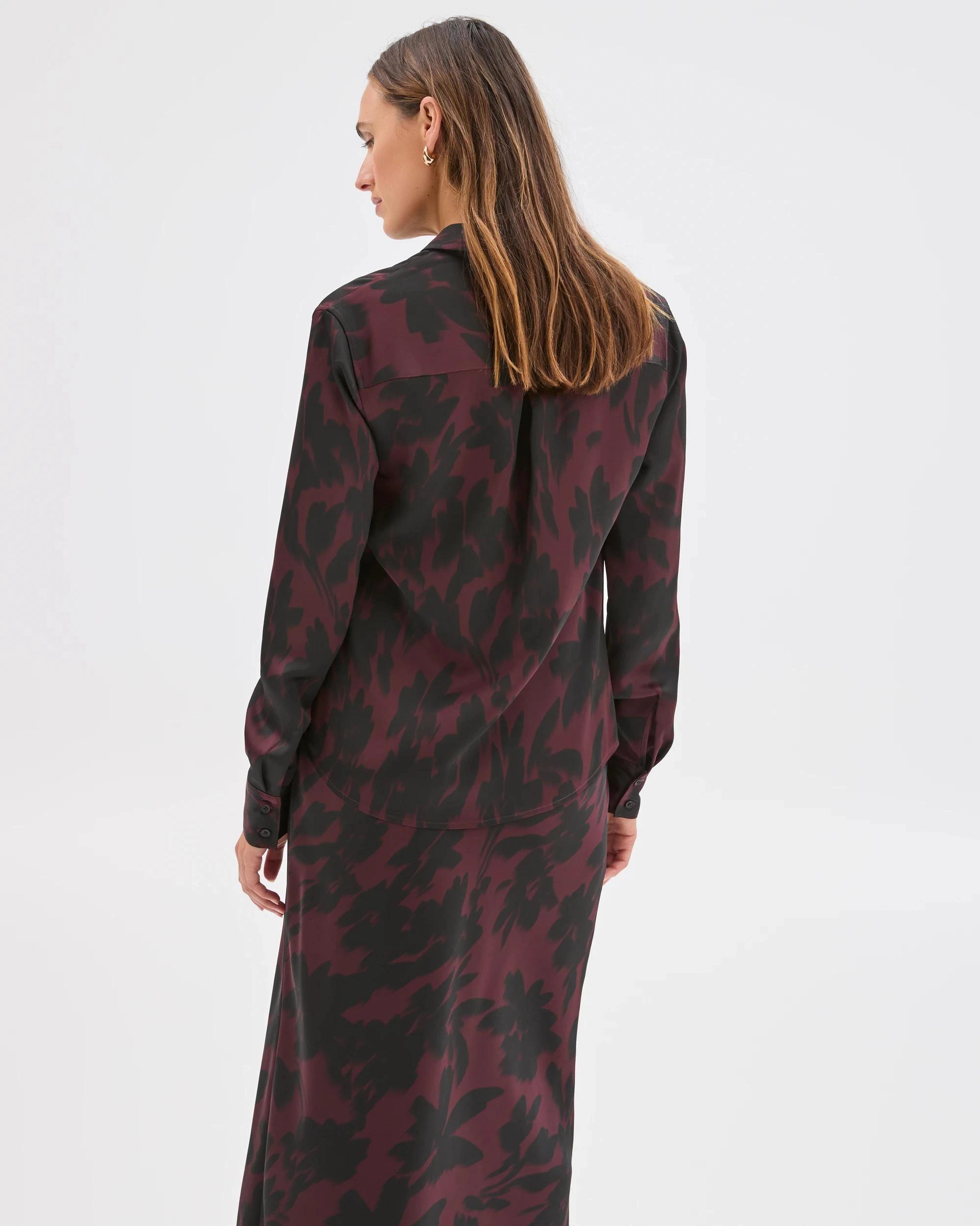 4 Preview Satin Long Sleeve Button Up Shirt FLORAL BLUR, 4 of 7