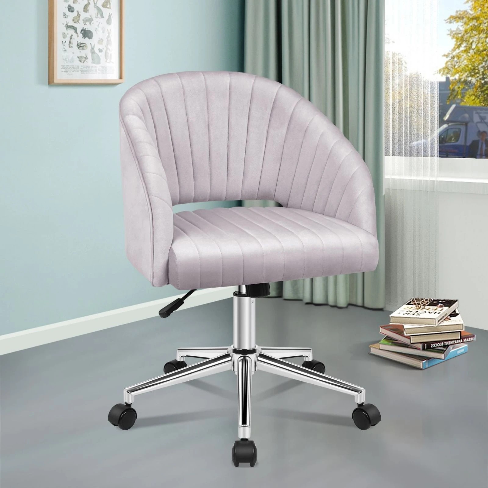 9 Alfordson Velvet Office Chair Swivel Armchair Work Seat Adult Kids - Grey, 9 of 9