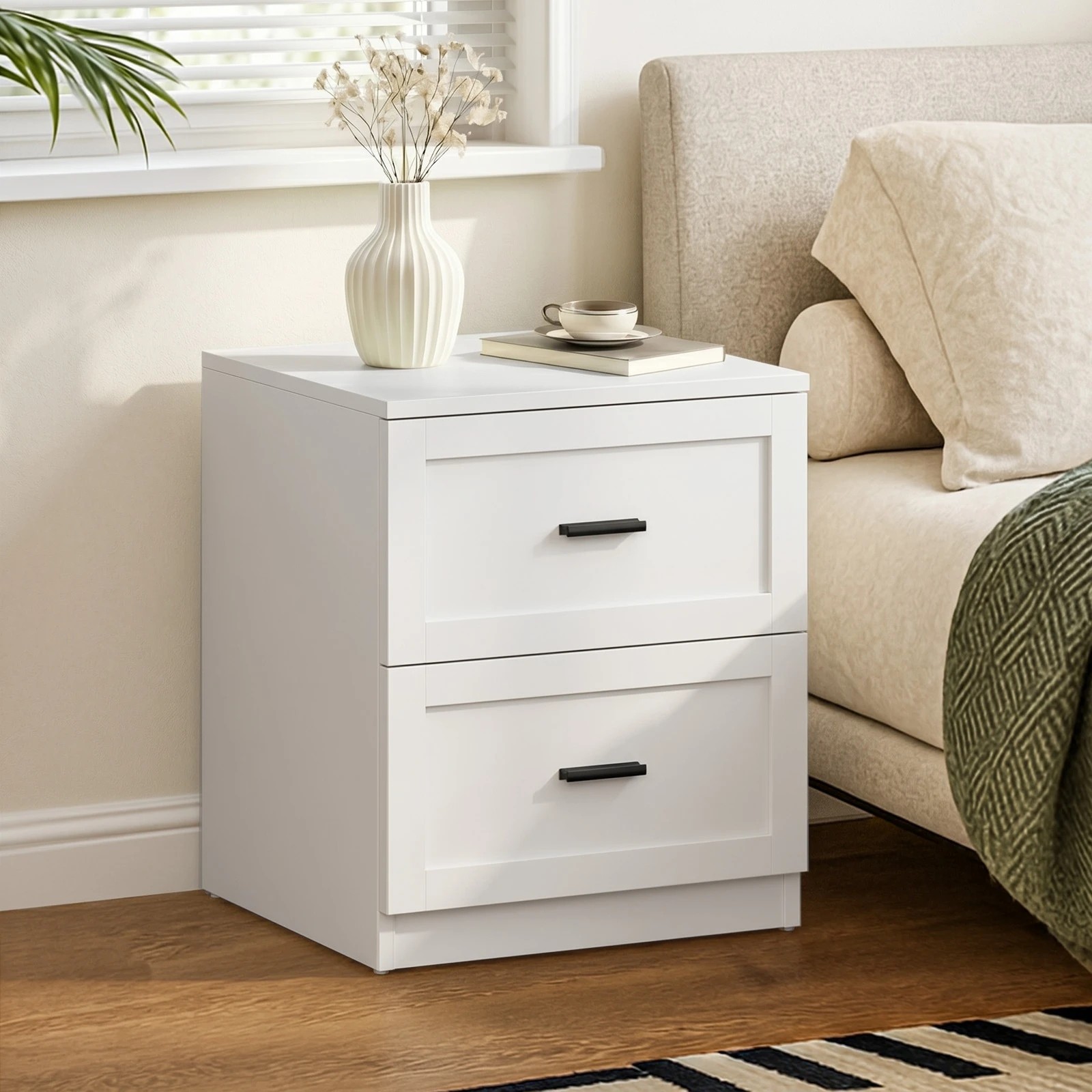 3 Oikiture Bedside Table 2 Drawers Nightstand Cabinet End Table - White, 3 of 8