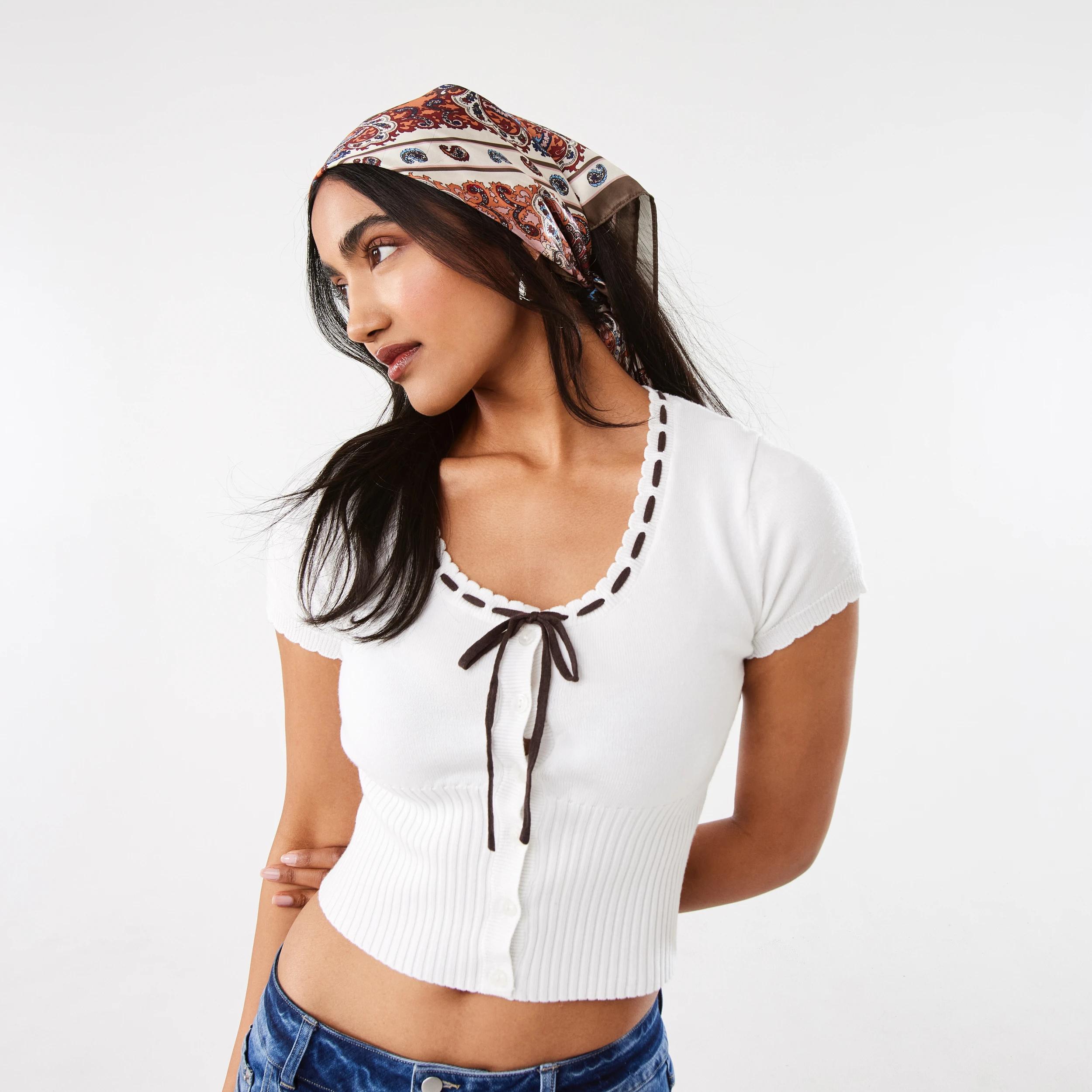 1 Short Sleeve Ribbon Detail Cardigan Snw White, 1 of 9