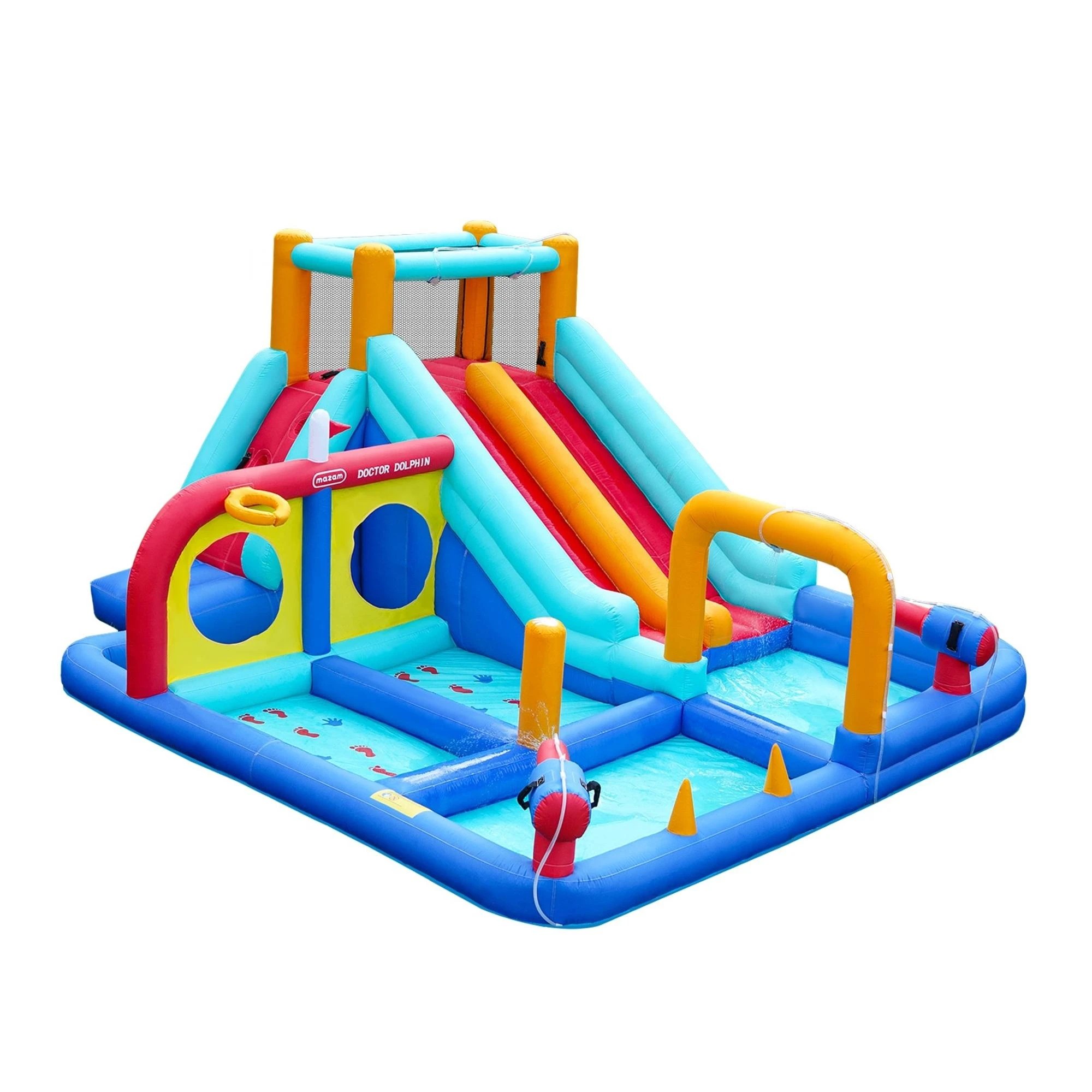 7 Doctor Dolphin 10-in-1 Inflatable Water Park Jumping Castle Dual Slides Blower
 - Multi, 7 of 9