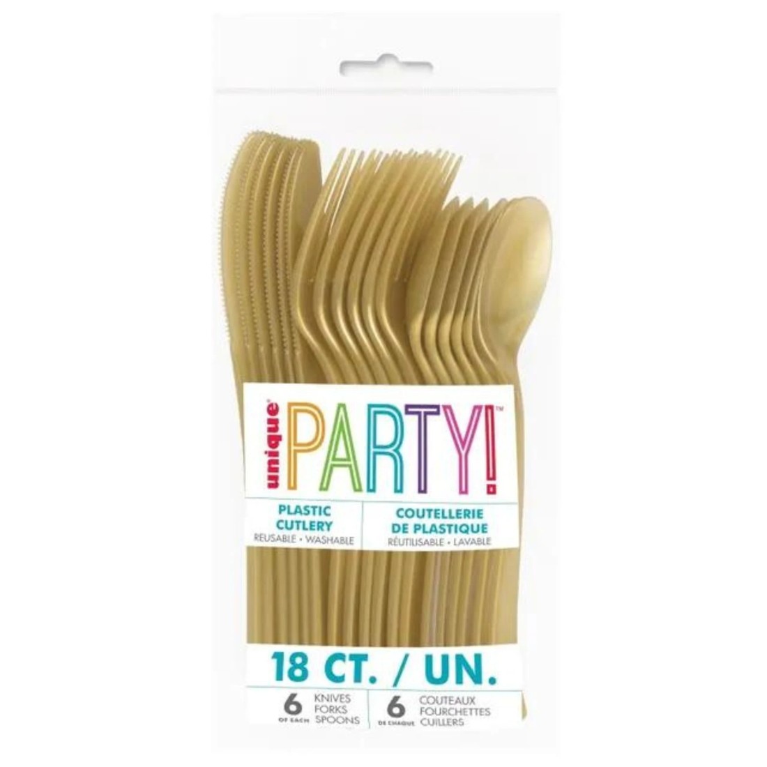 2 Unique Gold Reusable Plastic Cutlery (Pack of 18), 2 of 2