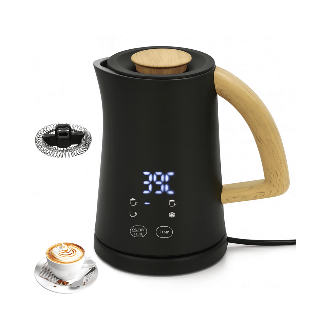 1 Advwin Electric Milk Frother, 4-in-1 Hot & Cold Frothing Coffee Steamer Frother, Digital Display Foam Maker, 1 of 7