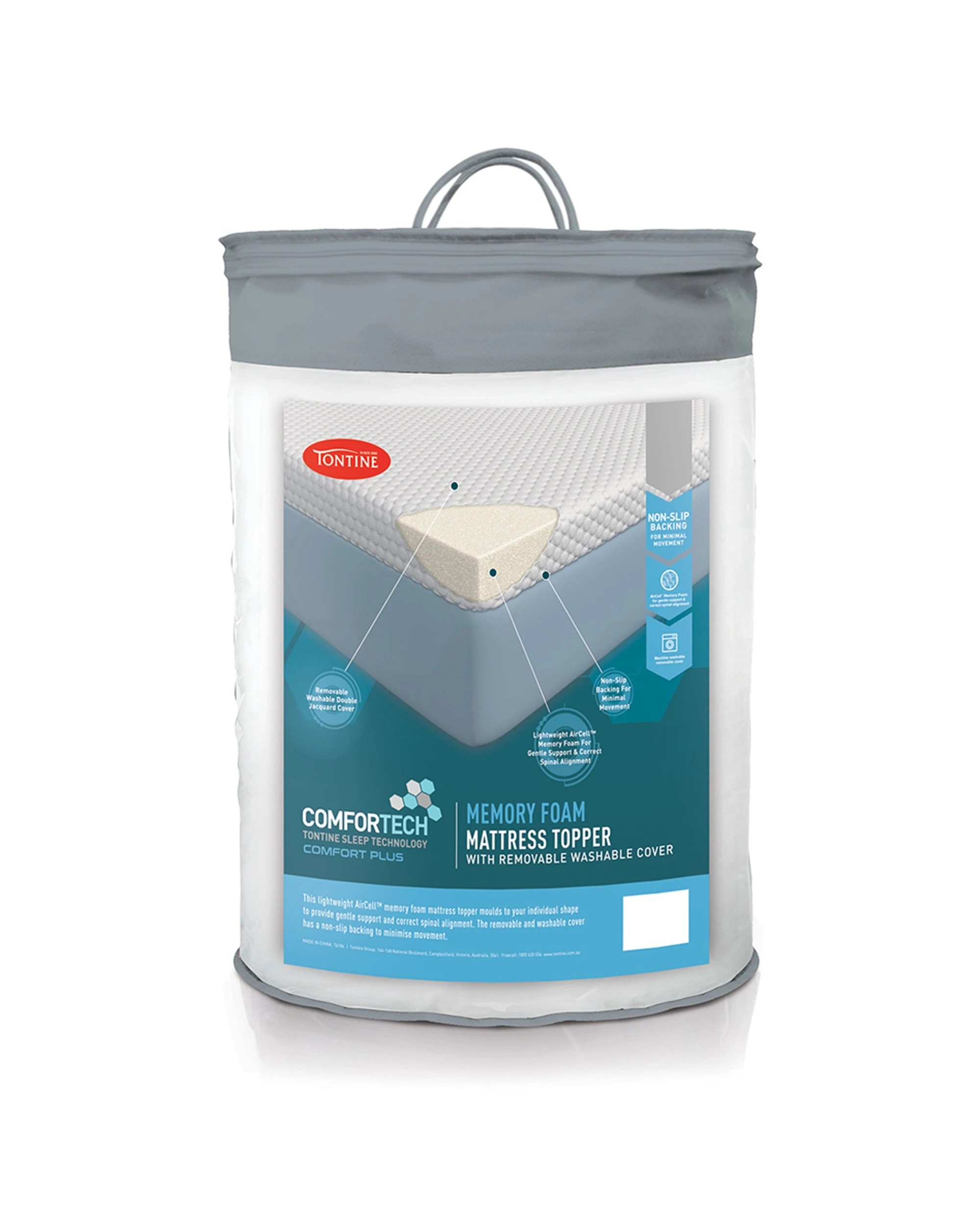 1 Tontine Queen Aircell Memory Foam Mattress Topper With Washable Cover -
 - White, 1 of 3