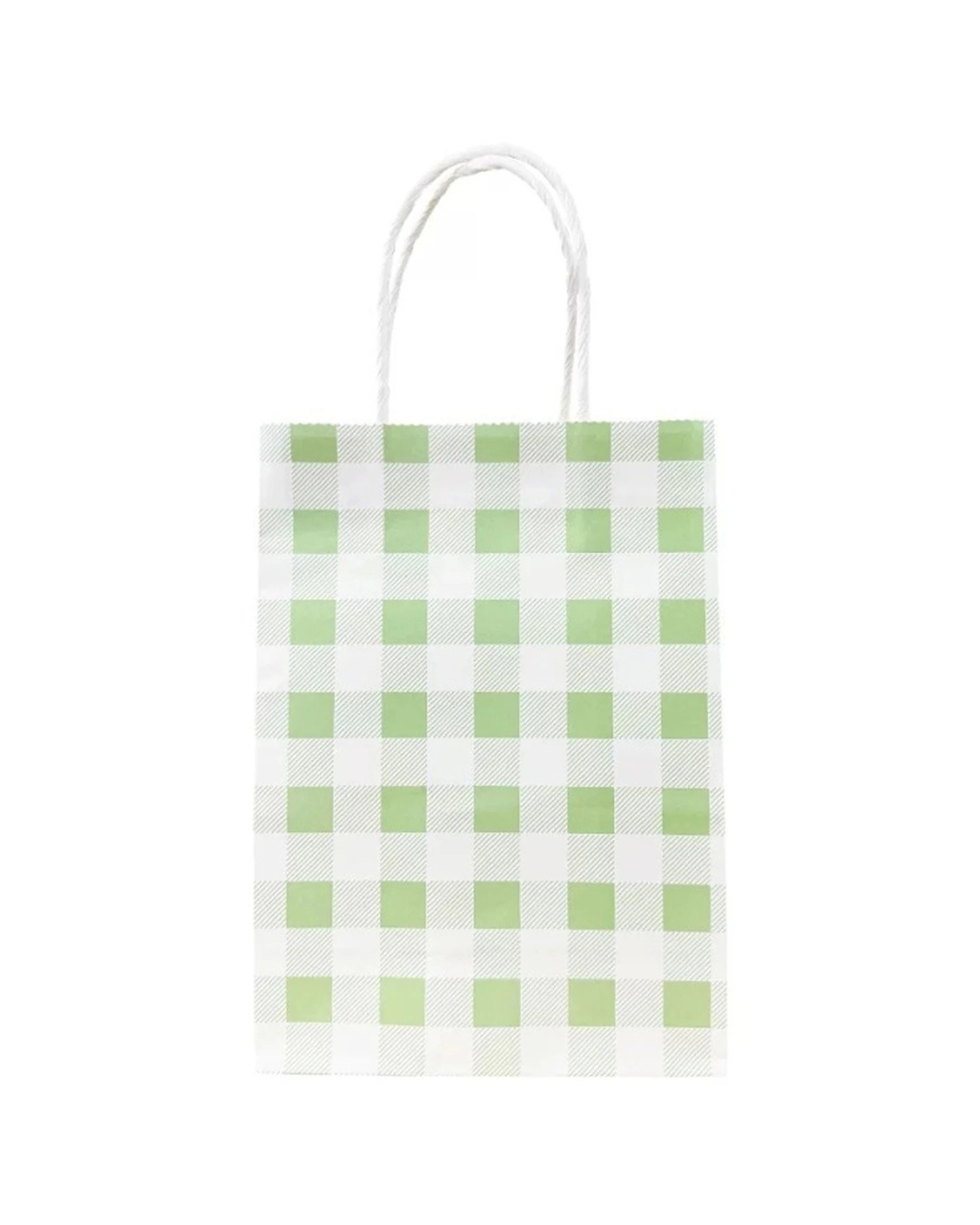 2 Party Maker 10pc Gingham Paper Gift Bags With Carboard Handle - Green, 2 of 2
