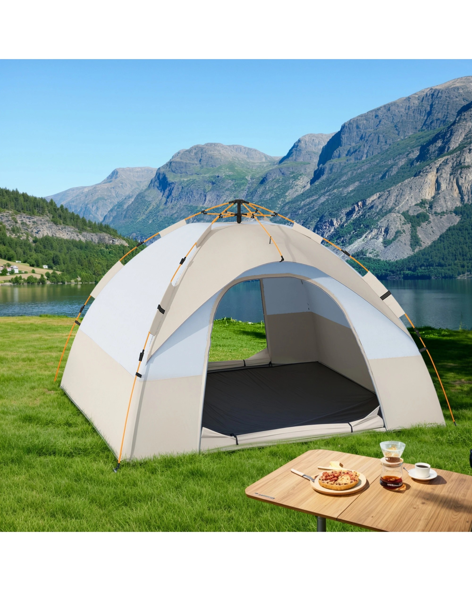 4 Advwin Pop-Up Camping Tent 3-4 Person Outdoor Beach -Beige, 4 of 8
