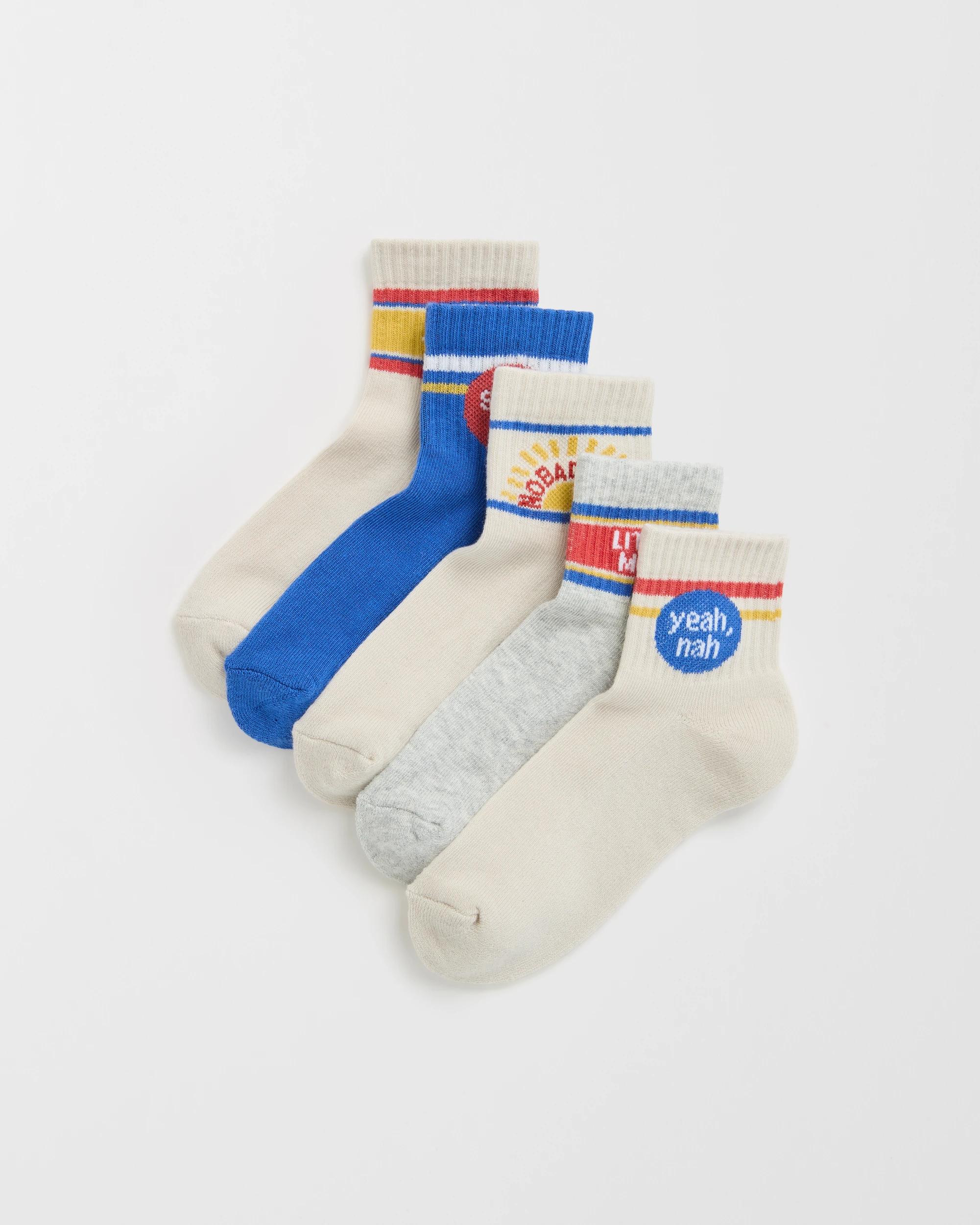 1 Maxx 5 Pack Boys Rib Quarter Crew Socks YEAH NAH, 1 of 3