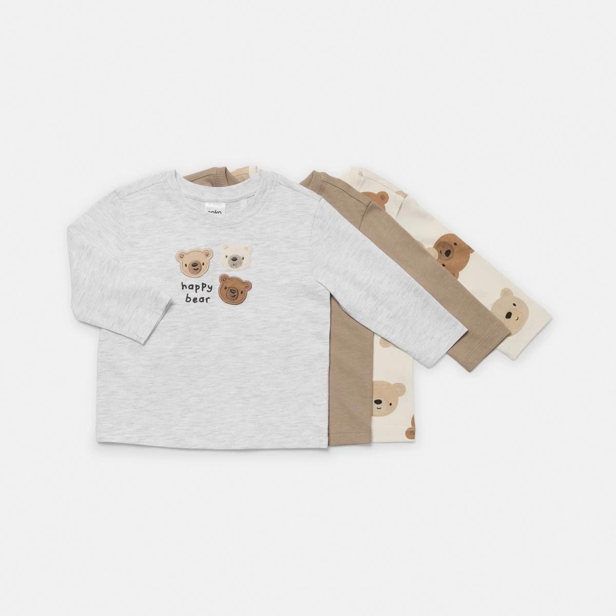 1 3 Pack Long Sleeve T-shirts Bge Bear, 1 of 8