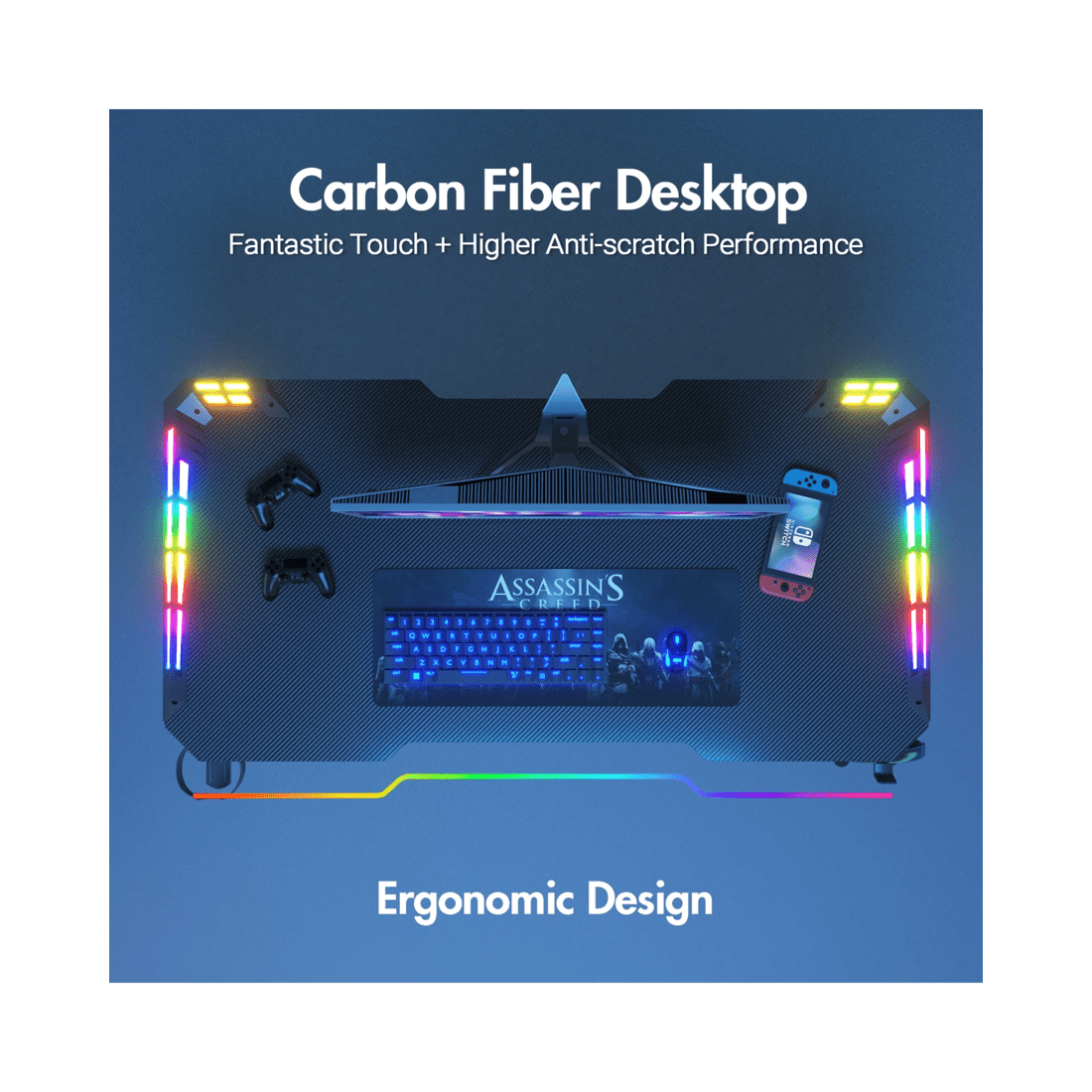 6 Advwin 120cm Black Gaming Desk Rgb Led Light Computer Desk, 6 of 7