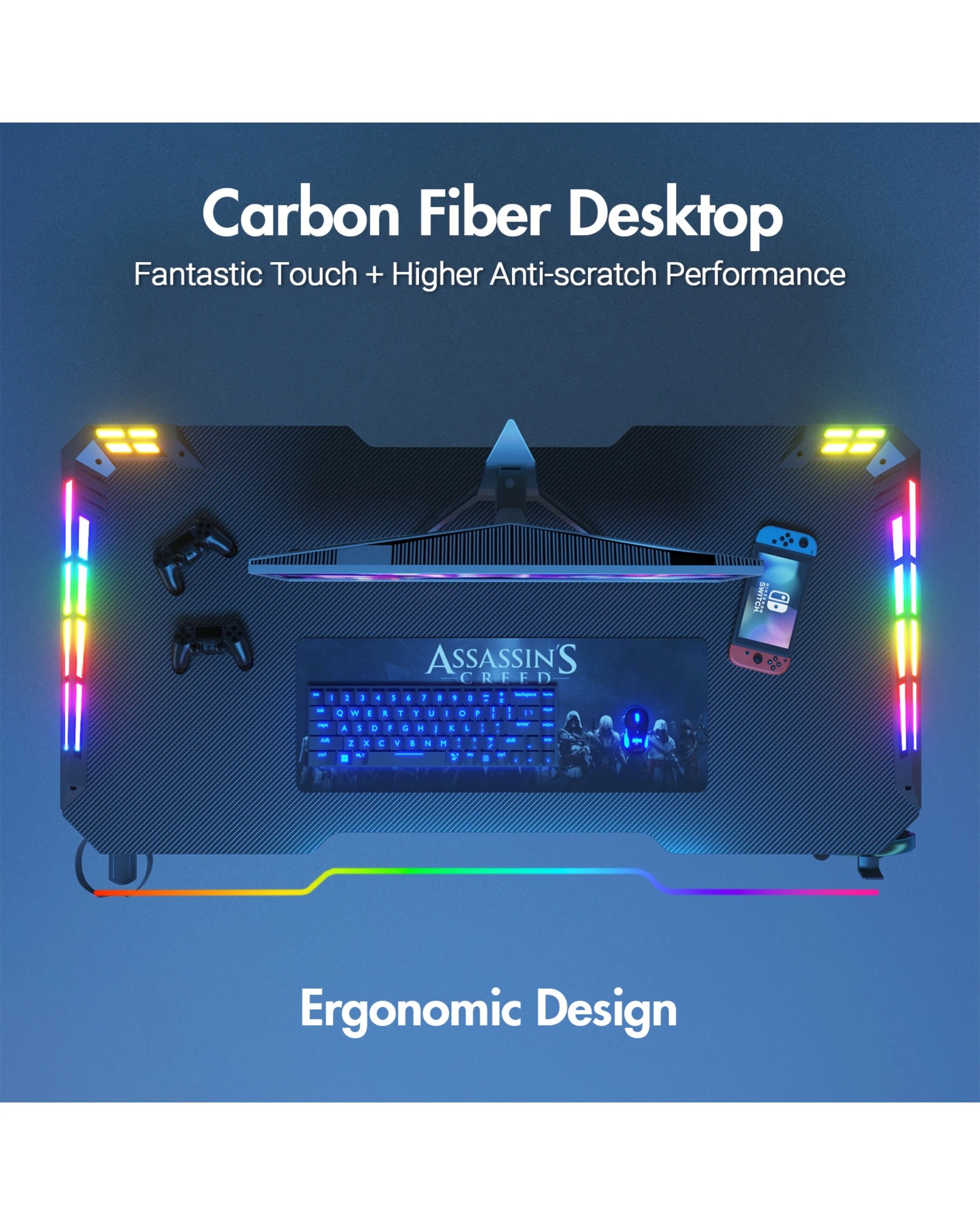 6 Advwin 120cm Black Gaming Desk Rgb Led Light Computer Desk, 6 of 7