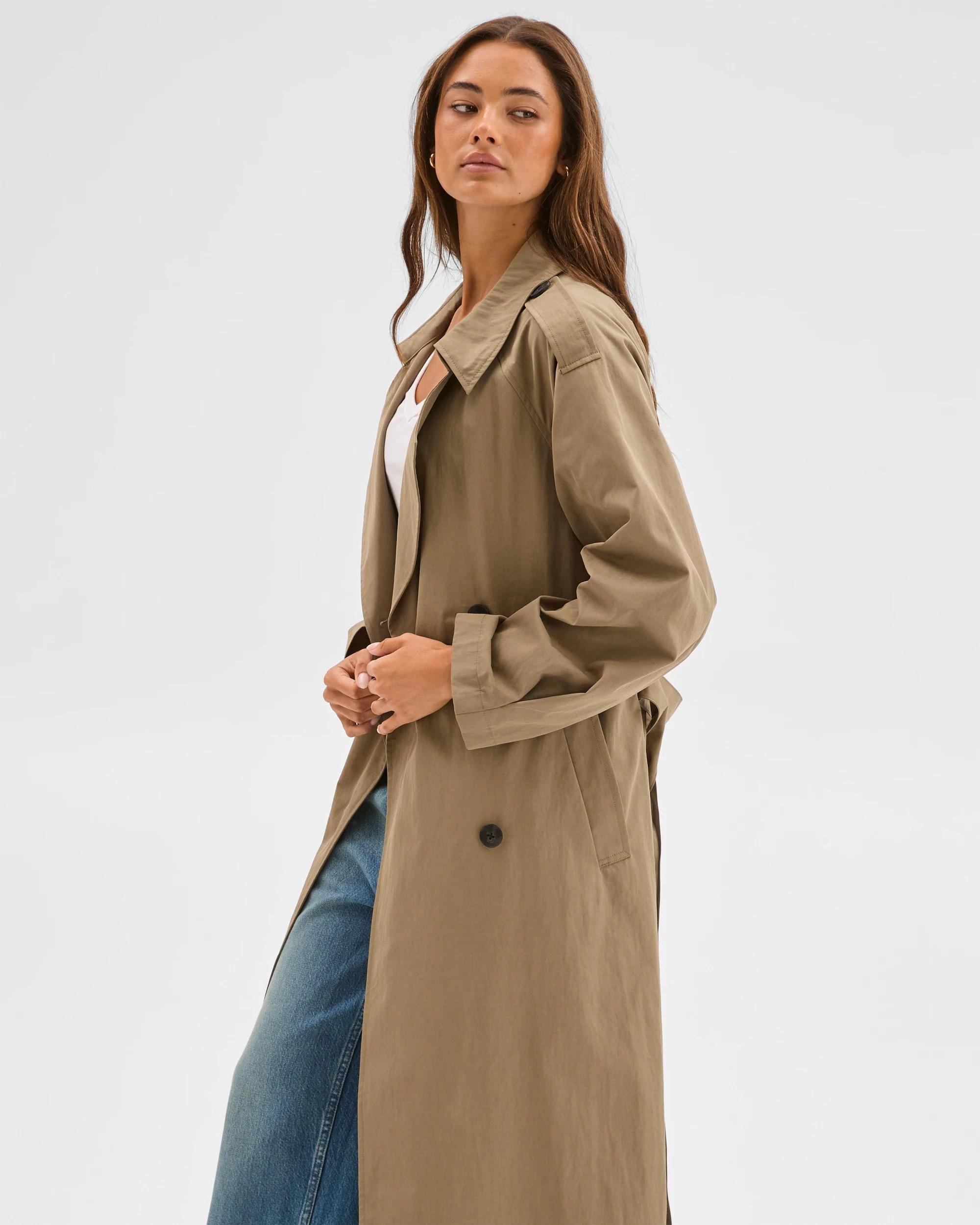 3 Lily Loves Australian Cotton Blend Statement Trench Coat KHAKI, 3 of 7
