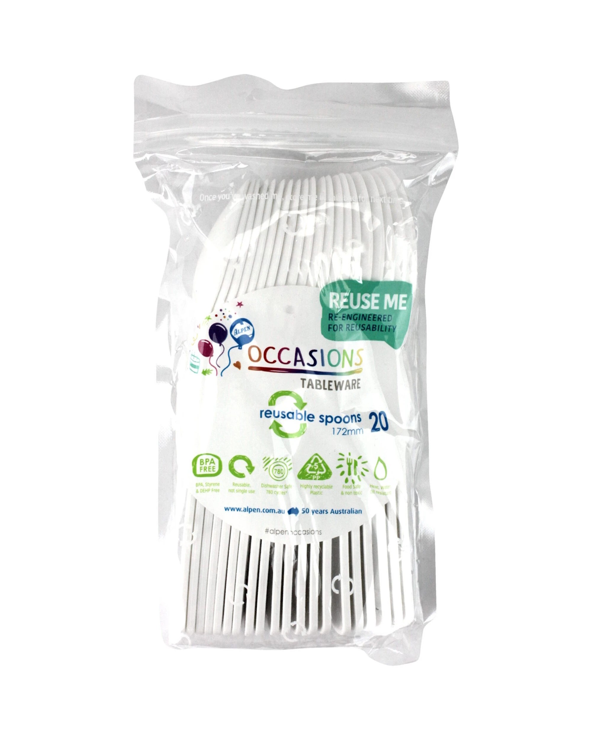 2 Alpen Reusable Spoons Pack of 20 - White - White, 2 of 3