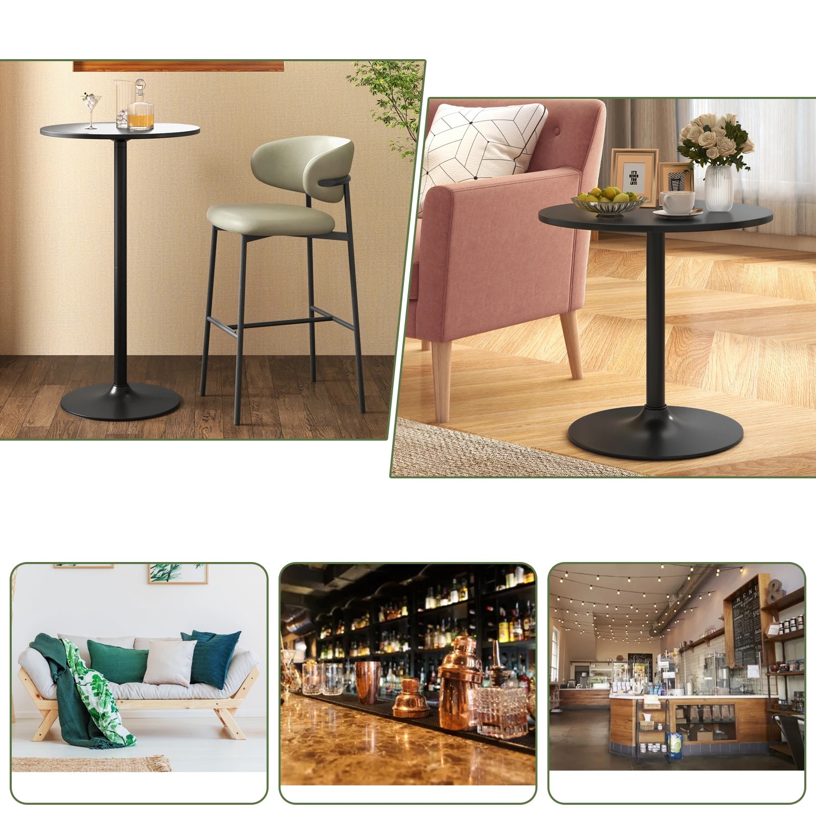 8 Costway 2PCS High Bar Table Round Coffee Side Table Pub Dining Table - Black, 8 of 8