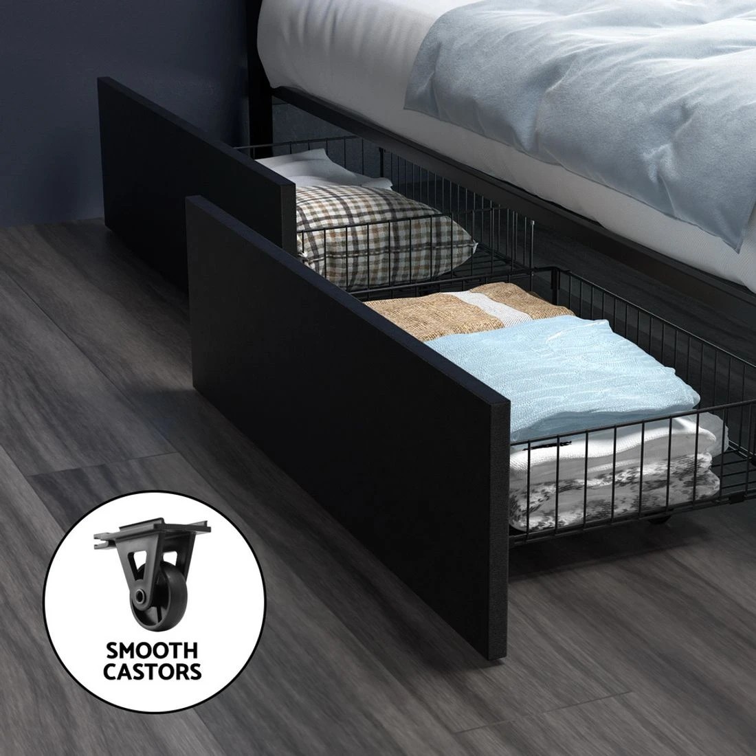 7 Artiss Bed Frame Double Size LED with 4 Drawers  DUNN - Black, 7 of 7