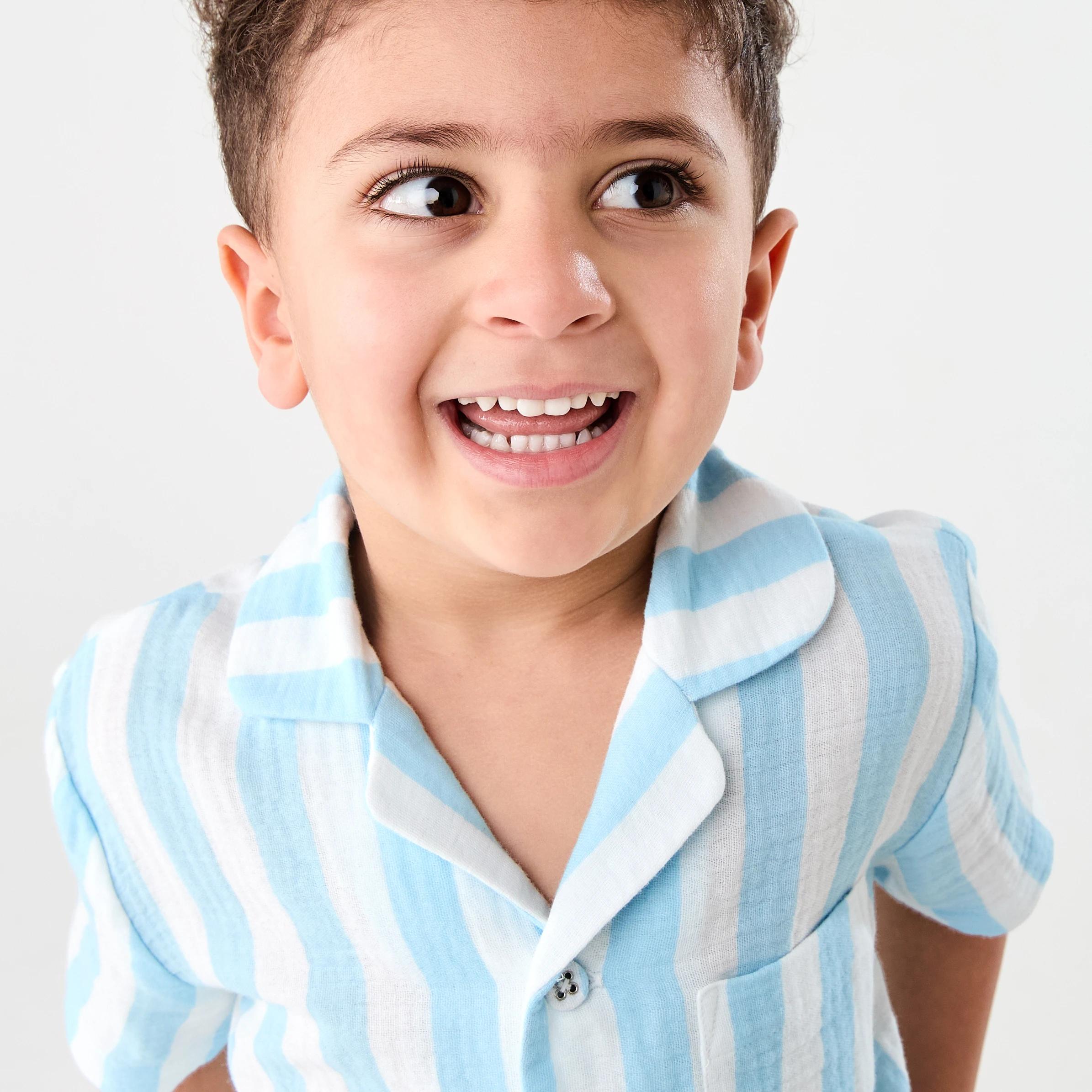 3 Short Sleeve Woven Pyjama Set BLUE STRIPE, 3 of 7