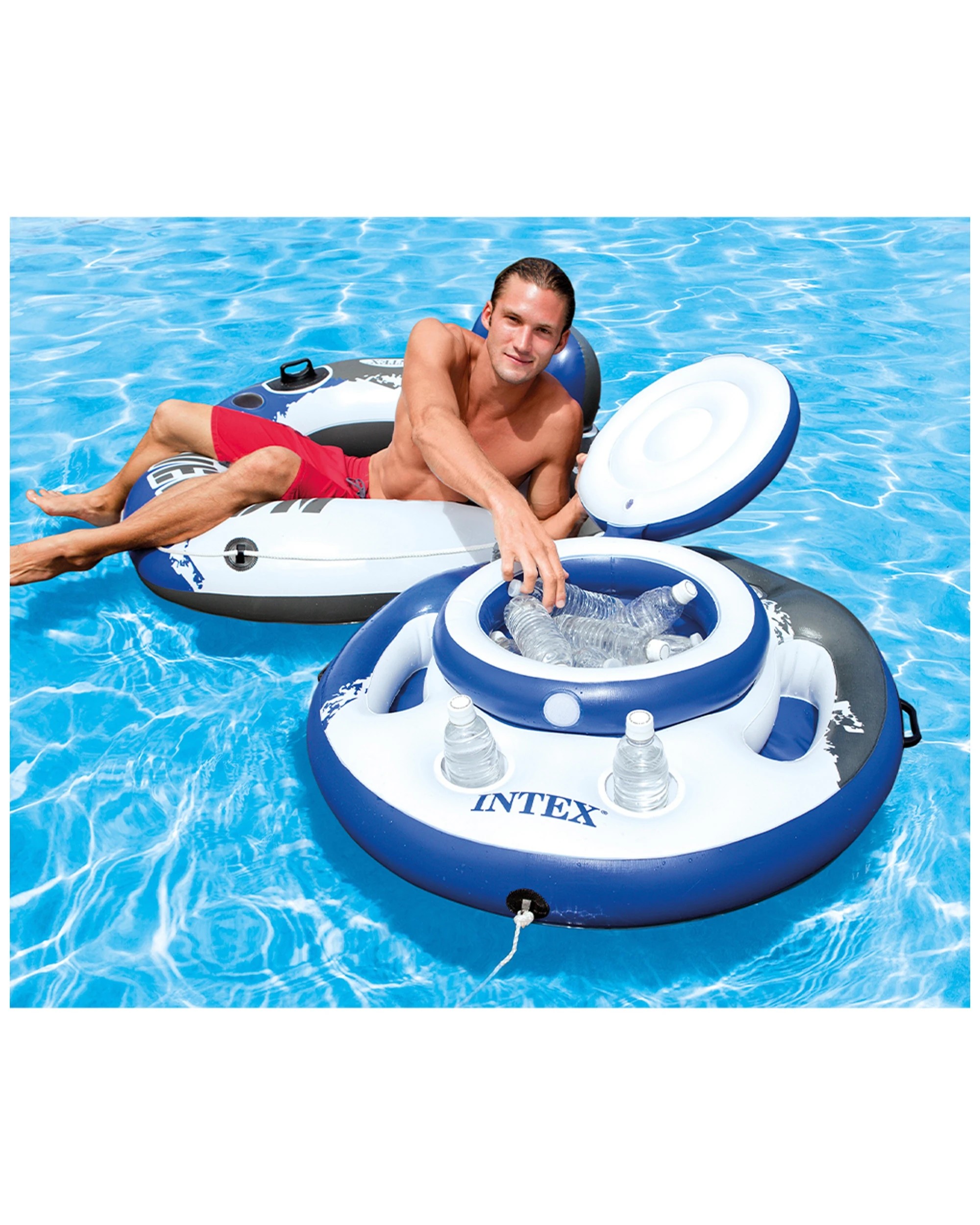 2 Intex Megachill 89cm Inflatable Floating Pool Cooler With Cup Holders - Blue, 2 of 2