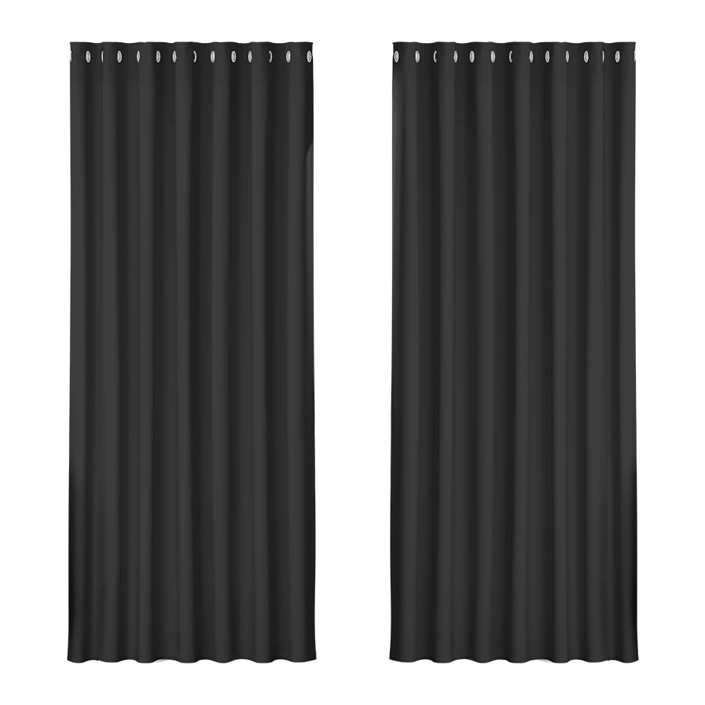 1 Artiss 2X Blockout Curtains Eyelet 240x230cm - Black, 1 of 6