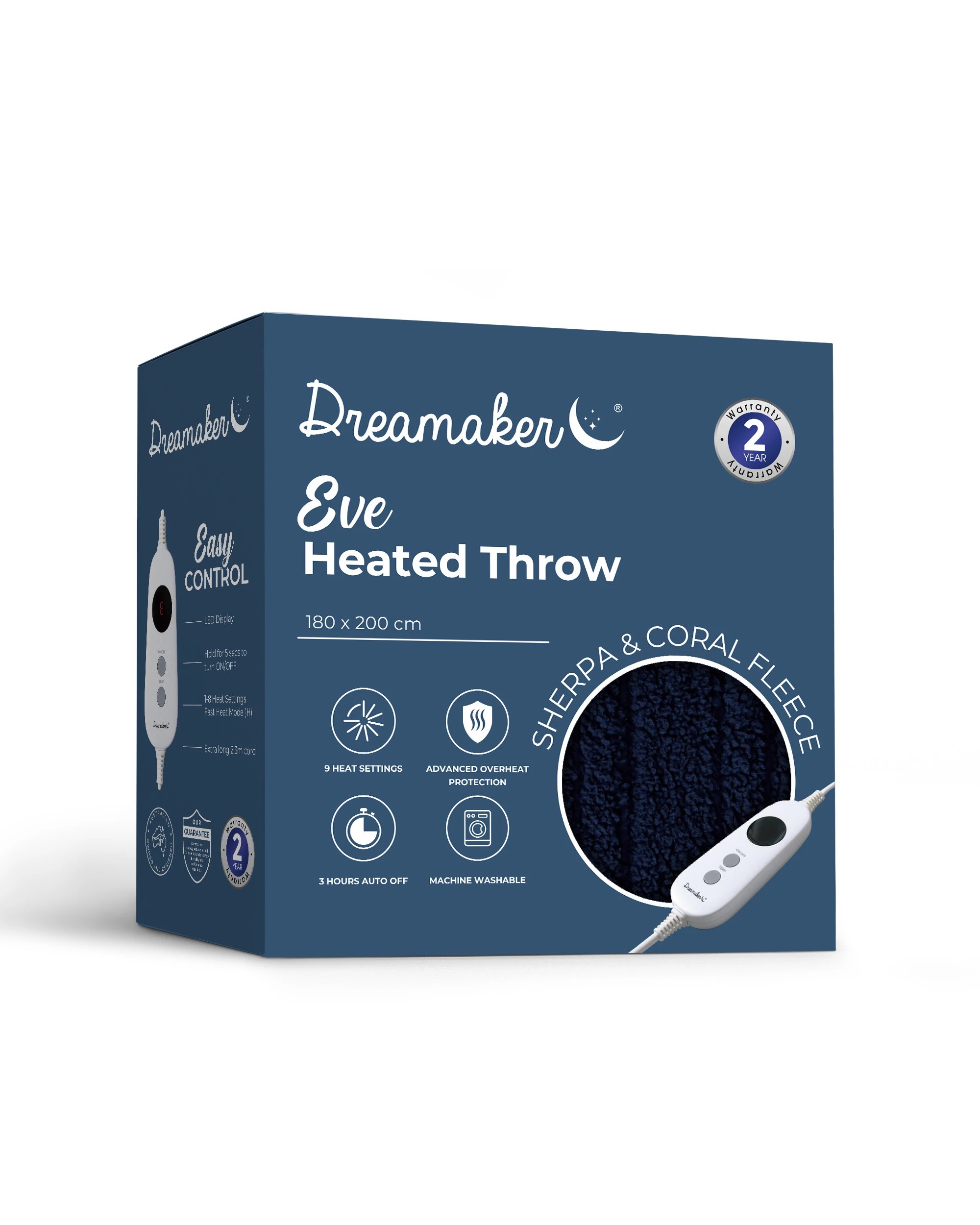 8 Dreamaker Eve Reversible Sherpa & Coral Fleece Heated Throw 180x200cm - Midnight Blue and Sky, 8 of 8