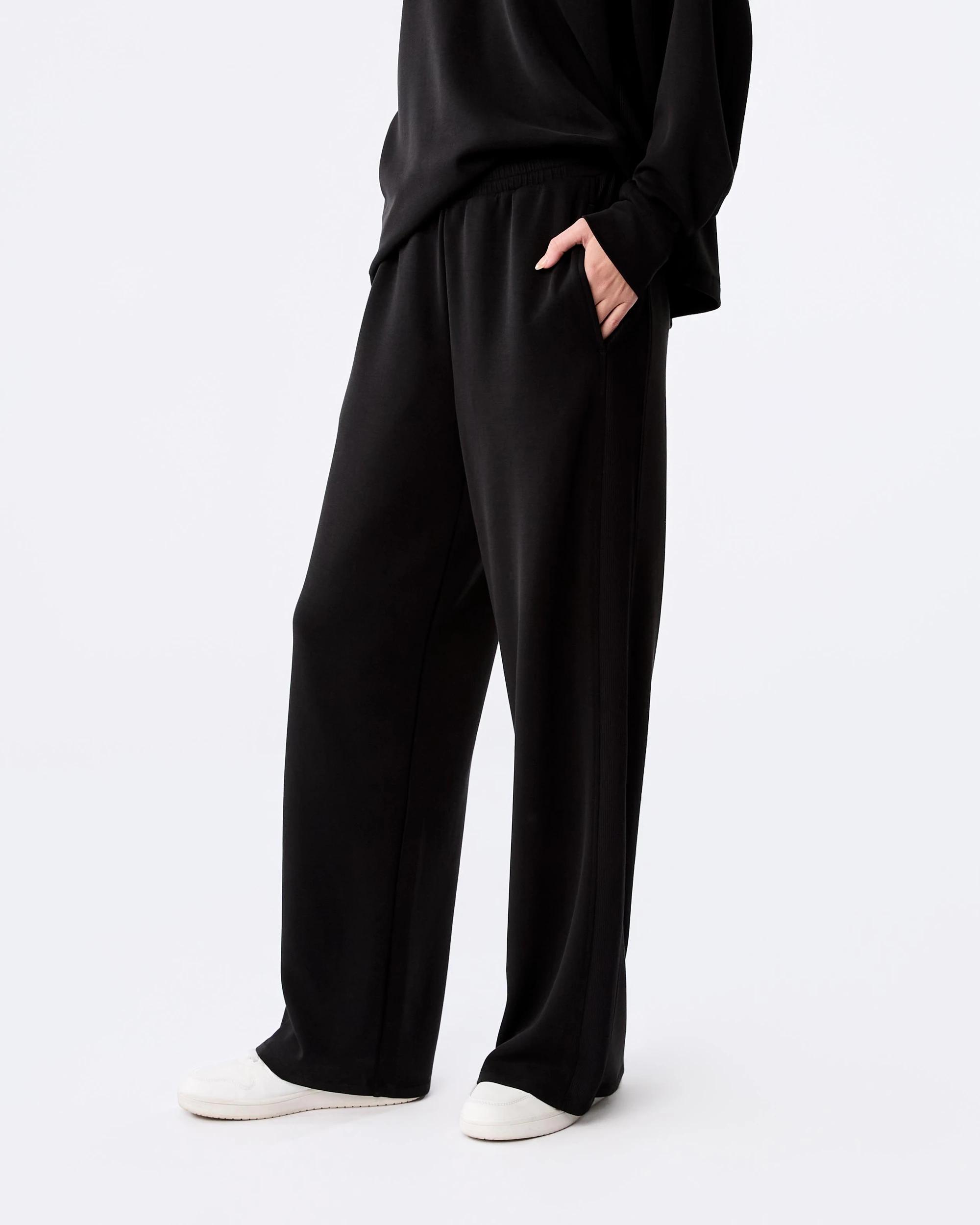 2 Active Womens Soft Modal Wide Leg Trackpants Black, 2 of 5
