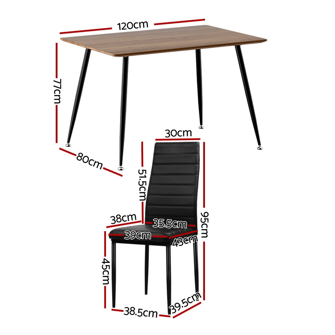 2 1 Artiss Dining Table and 4 Chairs Set Rectangle Metal - Multi, 2 of 6
