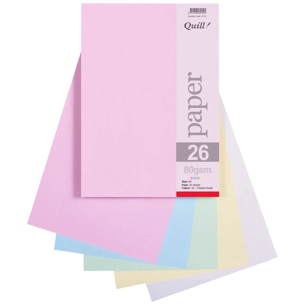 1 Quill A4 80gsm Paper Pastel Assorted 25 Pack, 1 of 2