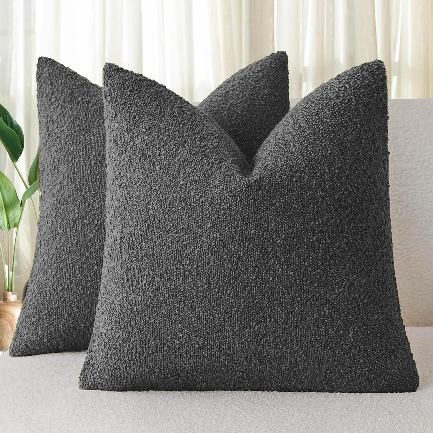 1 Gioia Casa 2-Pack Bouclé Cushion Covers 45x45cm - Charcoal, 1 of 4