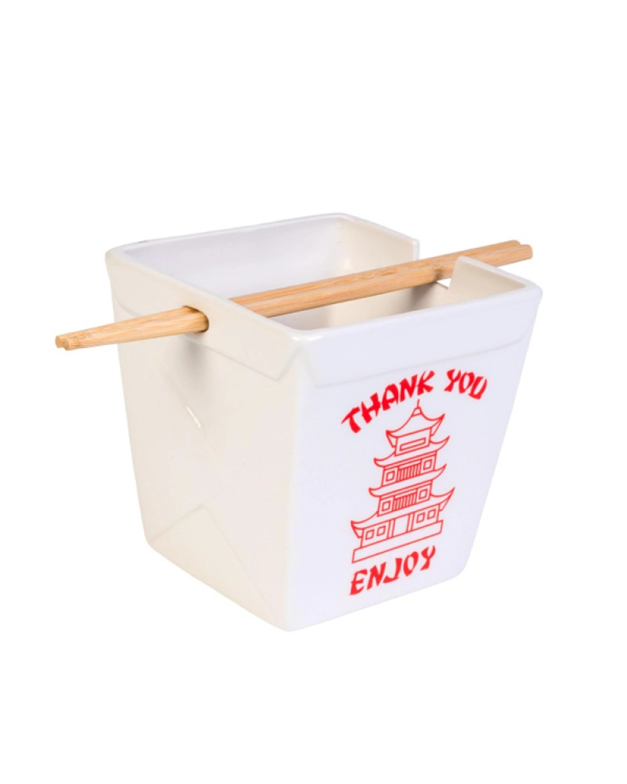 1 Takeaway Box Ceramic Noodle Bowl with Bamboo Chopsticks - White, 1 of 3