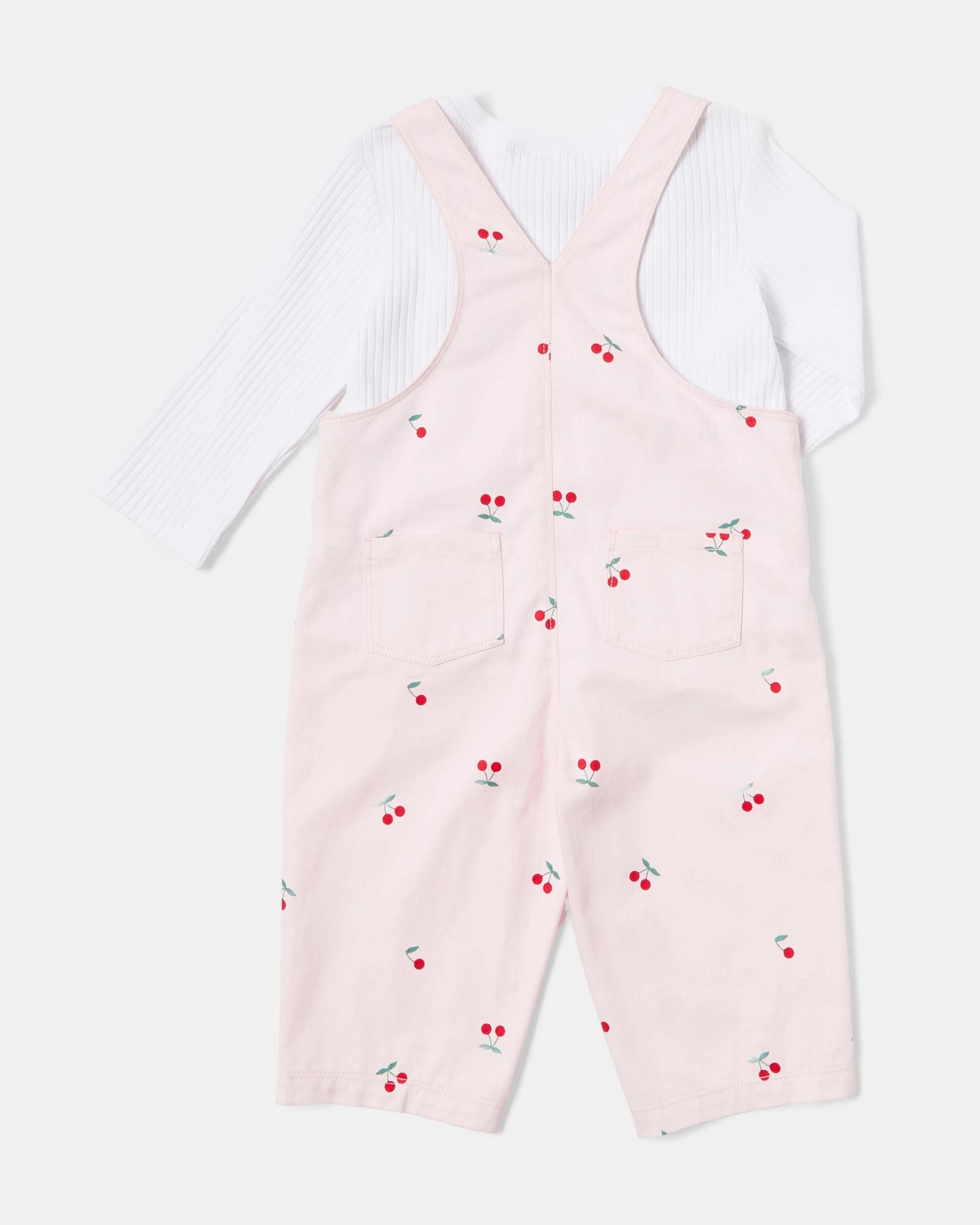 2 Long Sleeve Dungaree Set Cherry, 2 of 5
