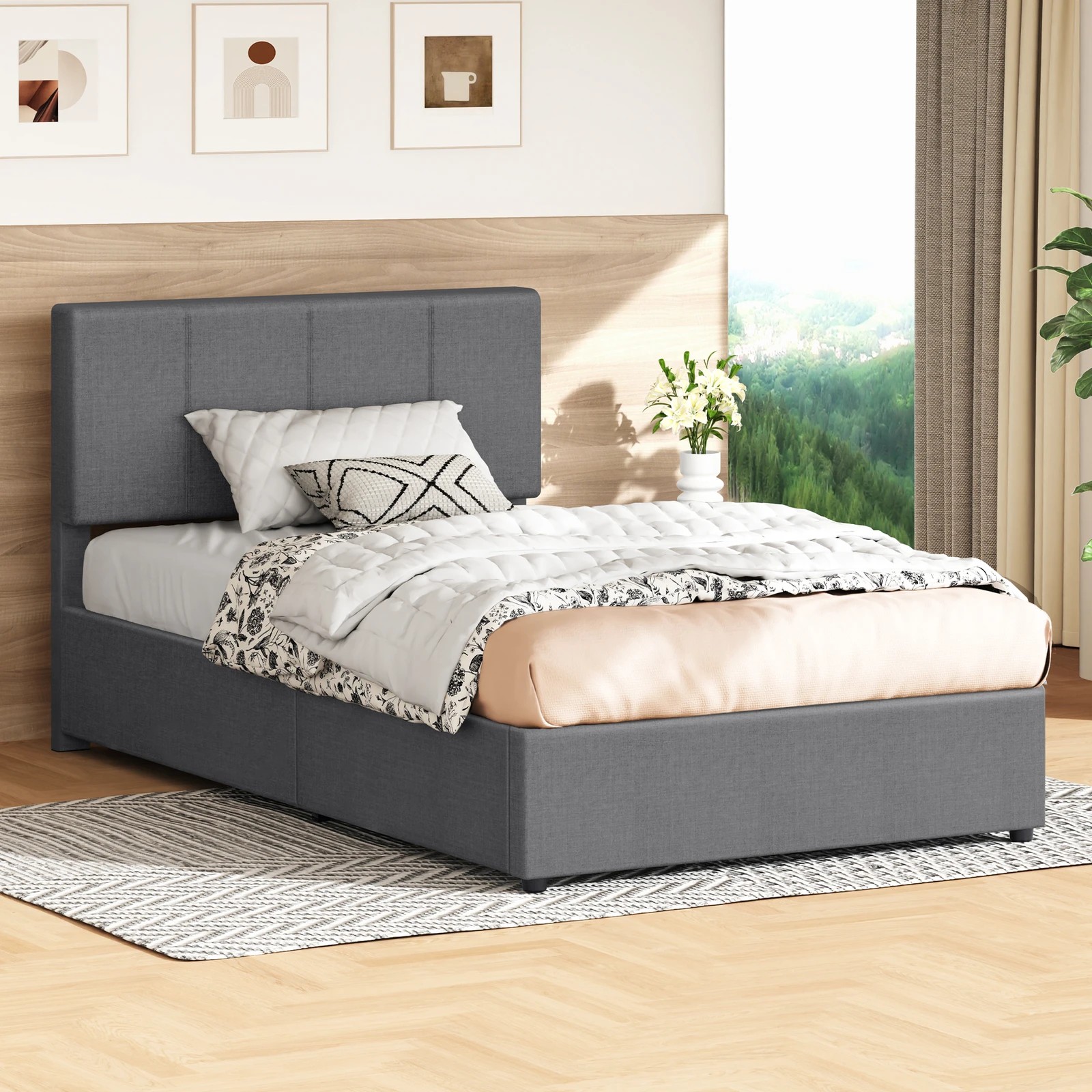 2 Alfordson Bed Frame King Single Gas Lift Storage Adjustable Headboard Luria - Grey, 2 of 9