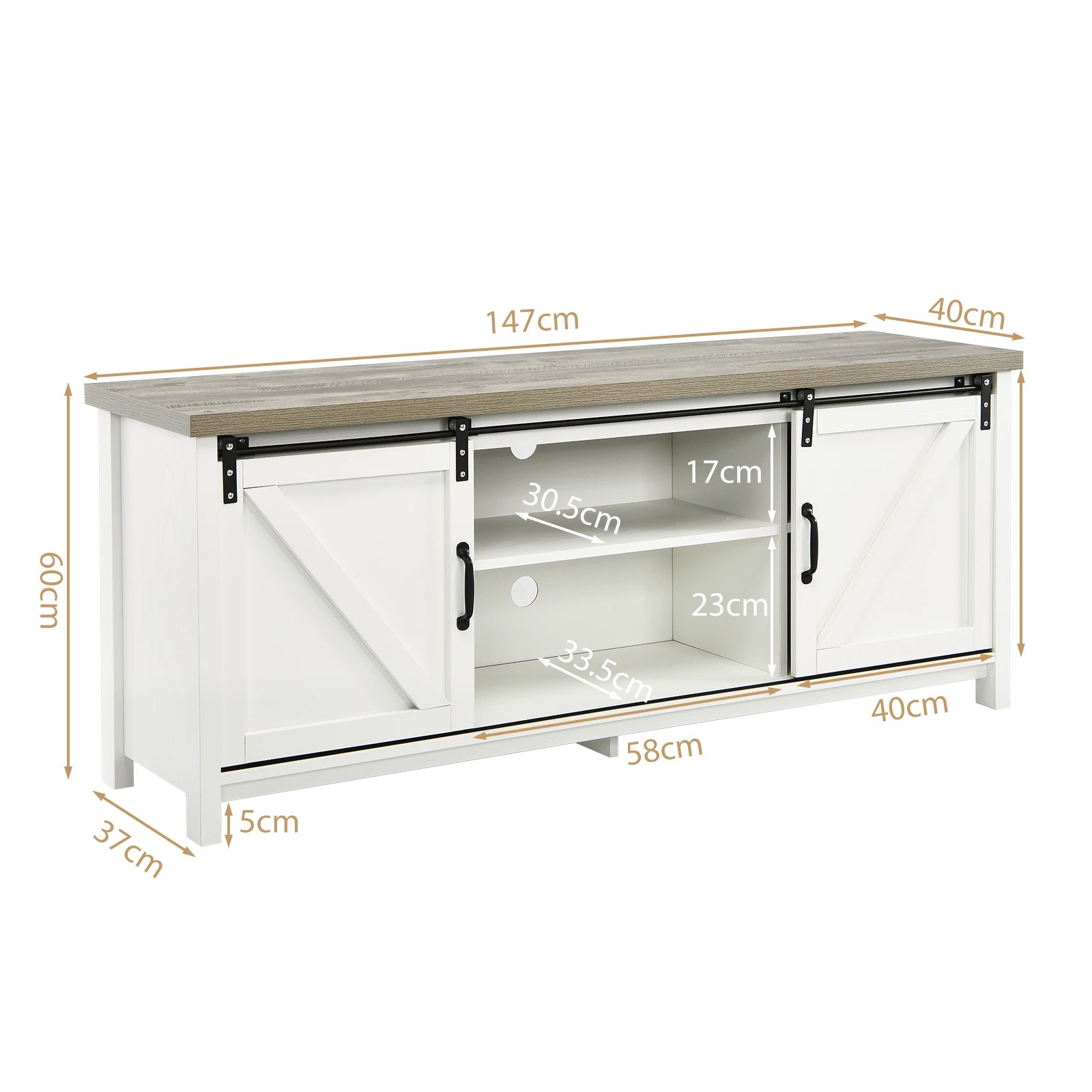 2 Costway Wood TV Cabinet Entertainment Unit Media Console Table w/Sliding Door w/Adjustable Shelf - White, 2 of 3