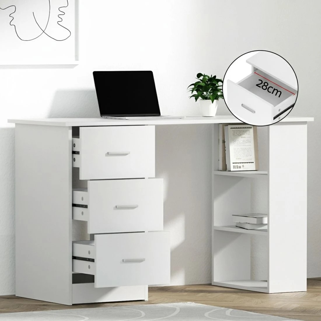 4 Artiss Computer Desk 120cm Executive Office Chair Set PU Leather High Back - White, 4 of 6